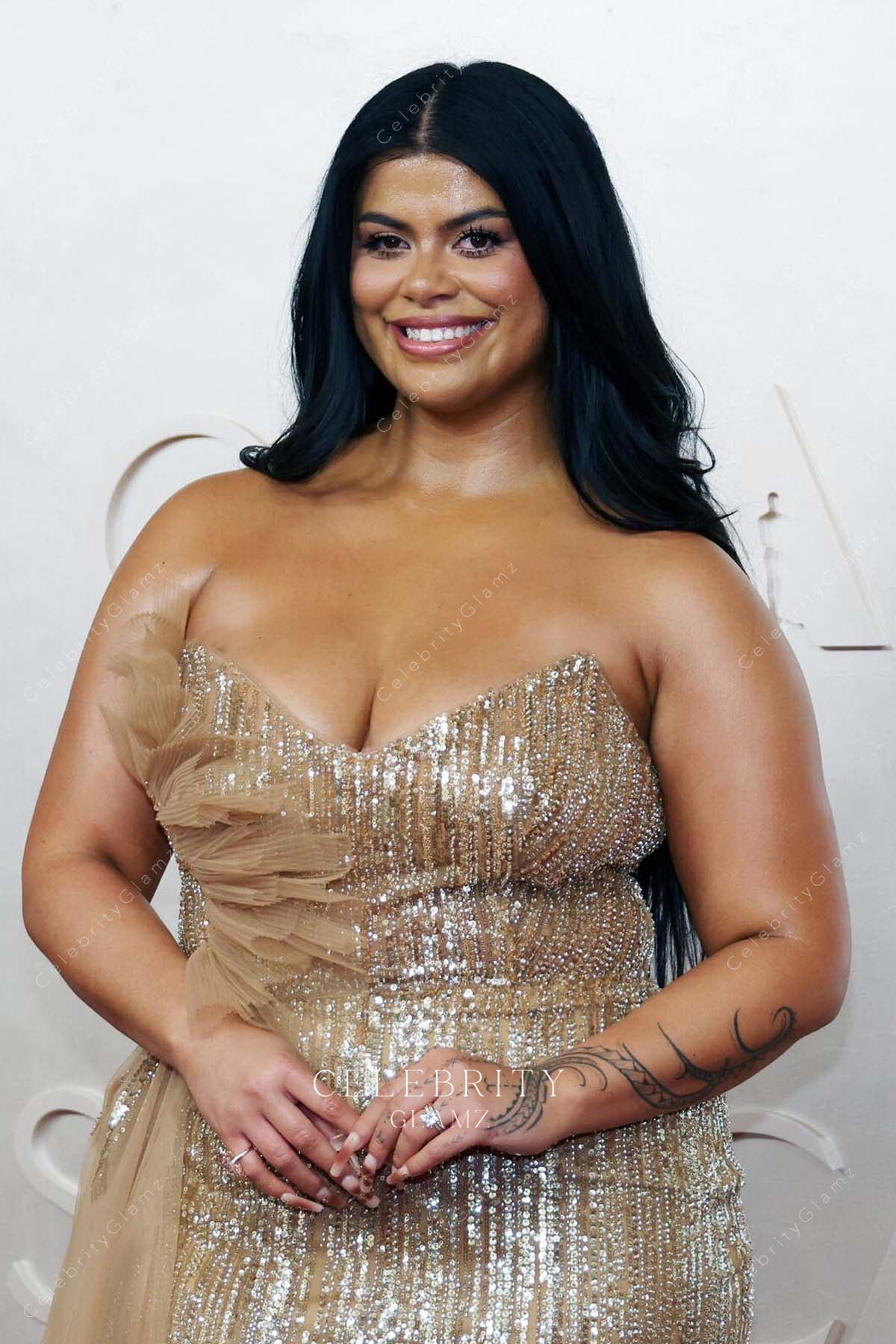 Drew Afualo strapless 2025 v neck Oscars red carpet dress