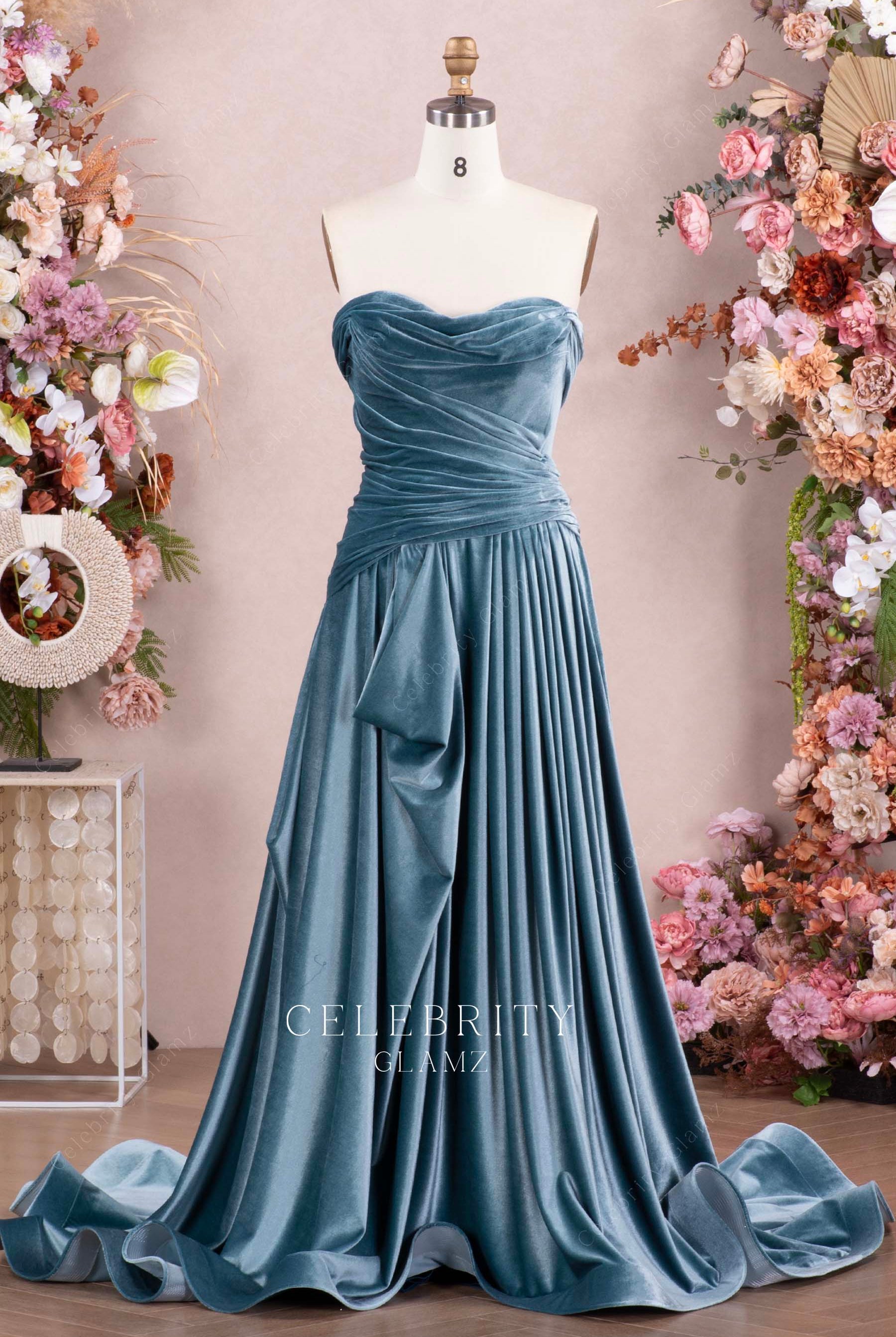 dusty blue a line formal dress