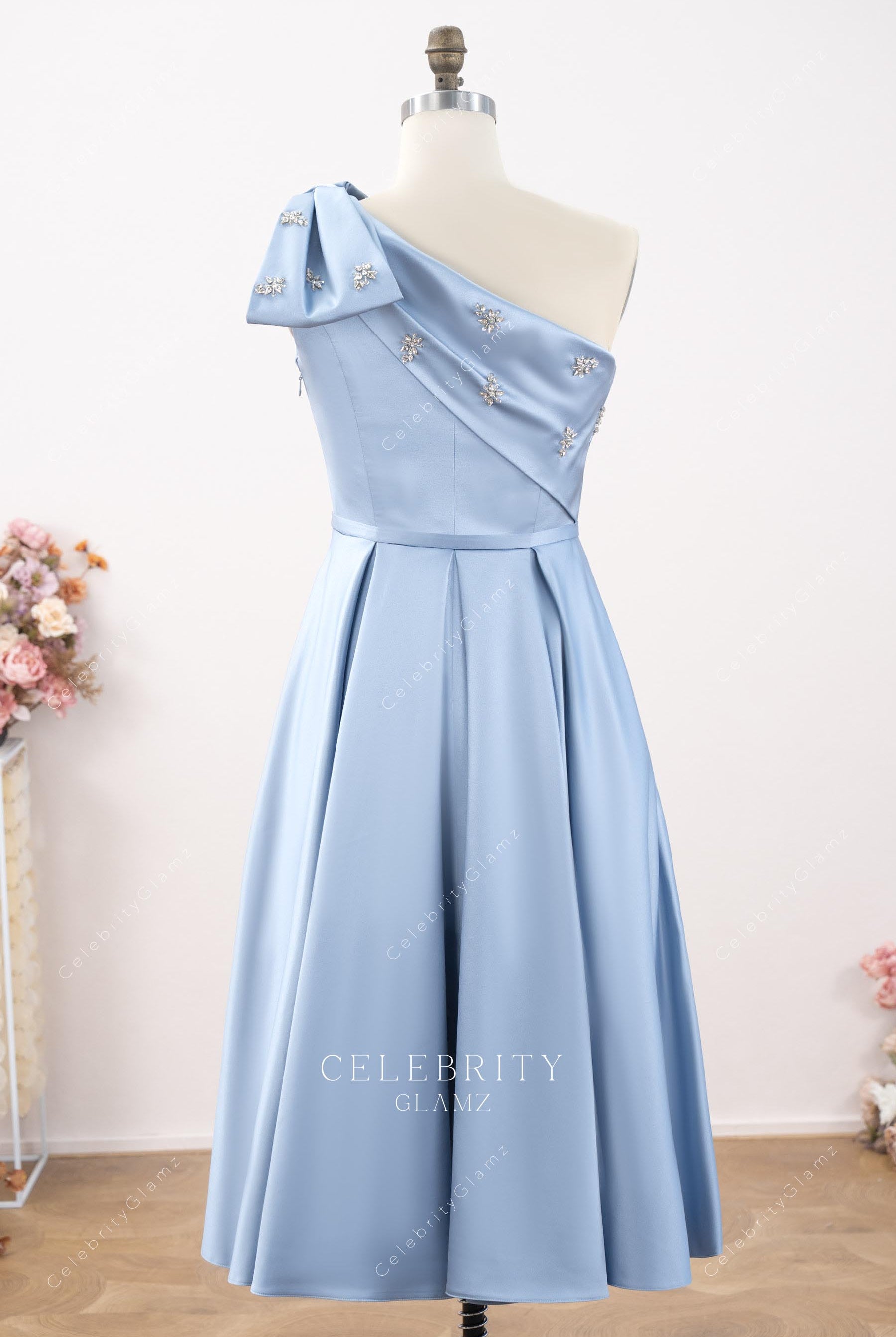 dusty blue a line mother of bride dress