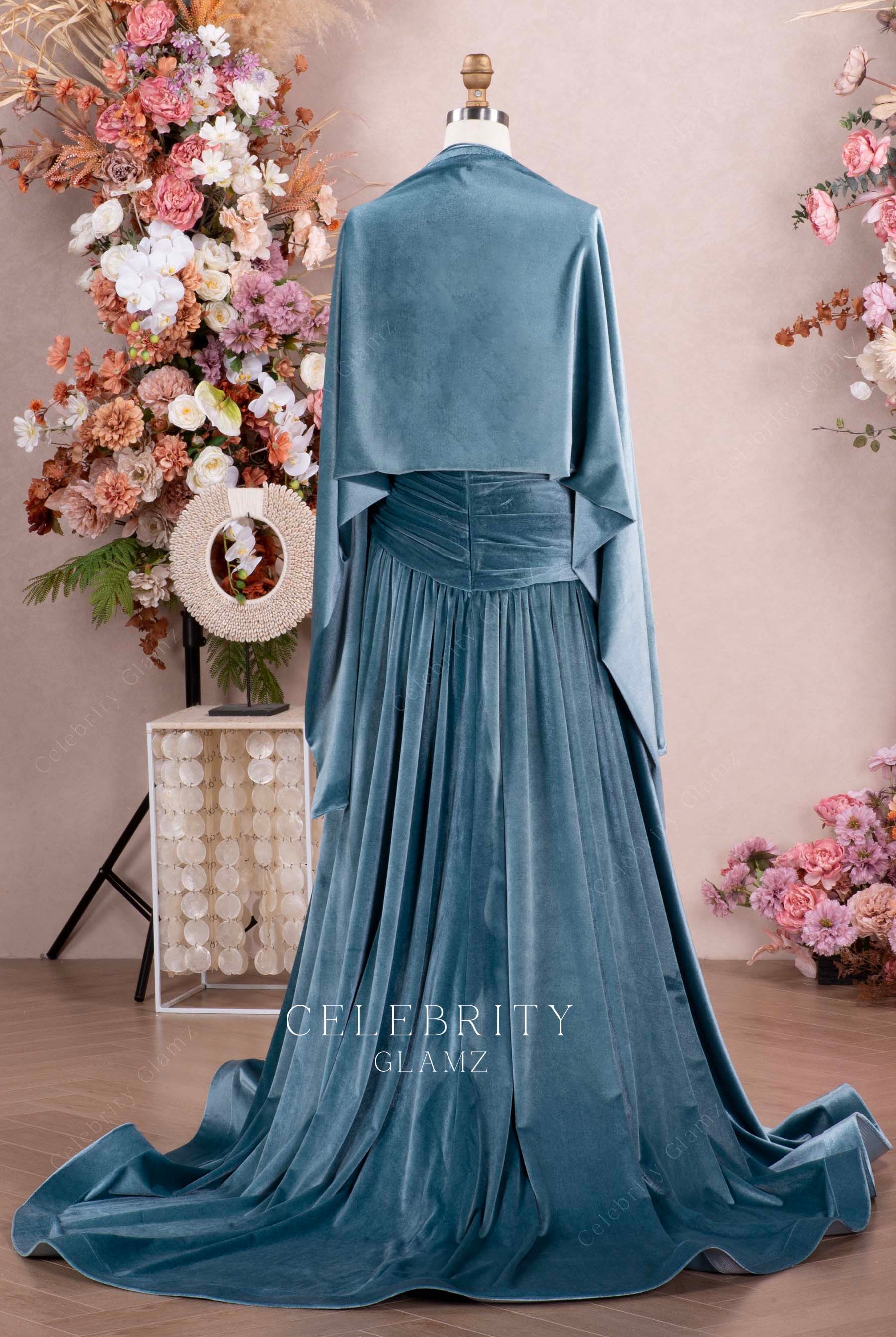dusty blue pleated formal dress