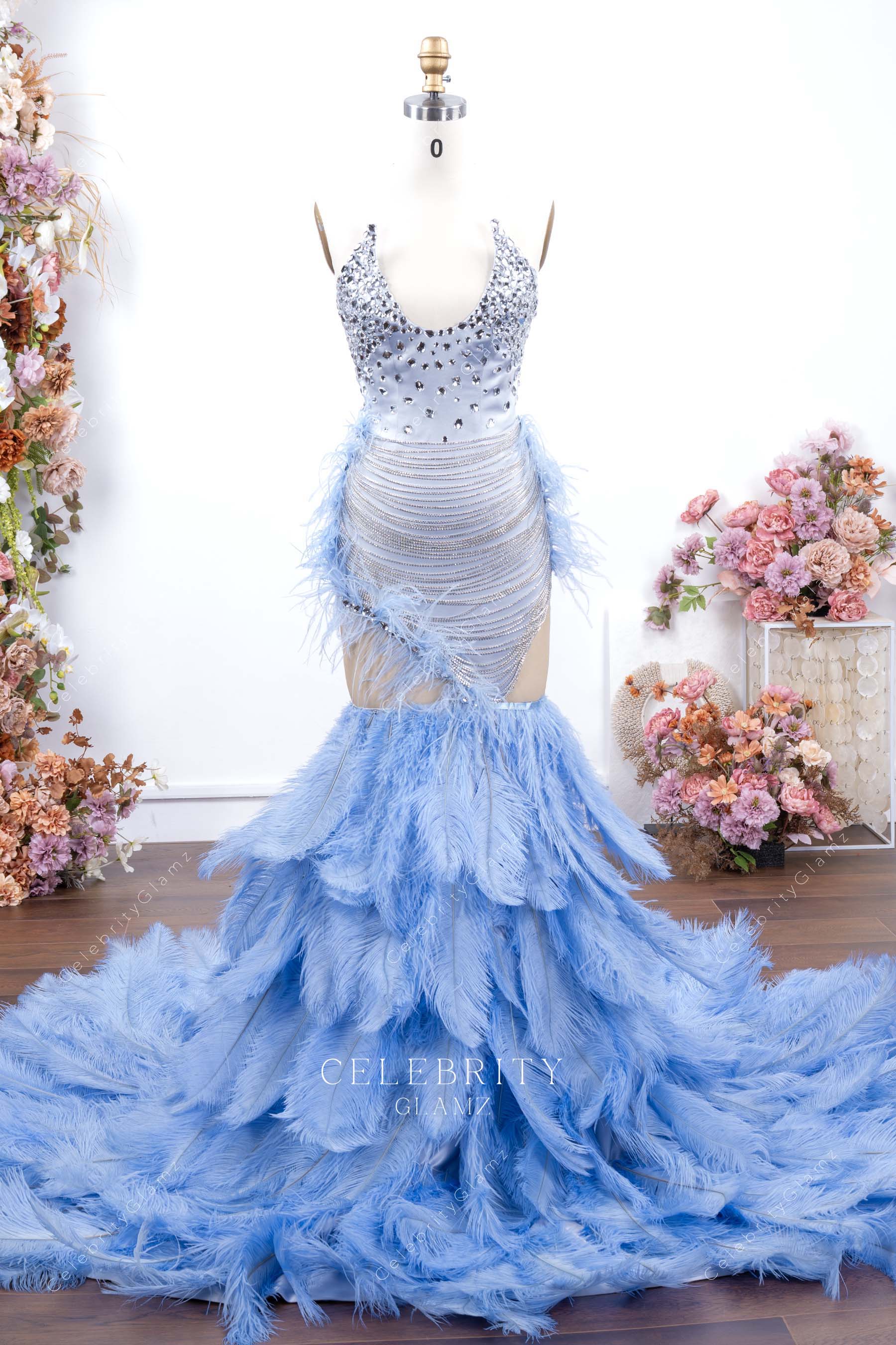 dusty blue strapless trumpet prom dress