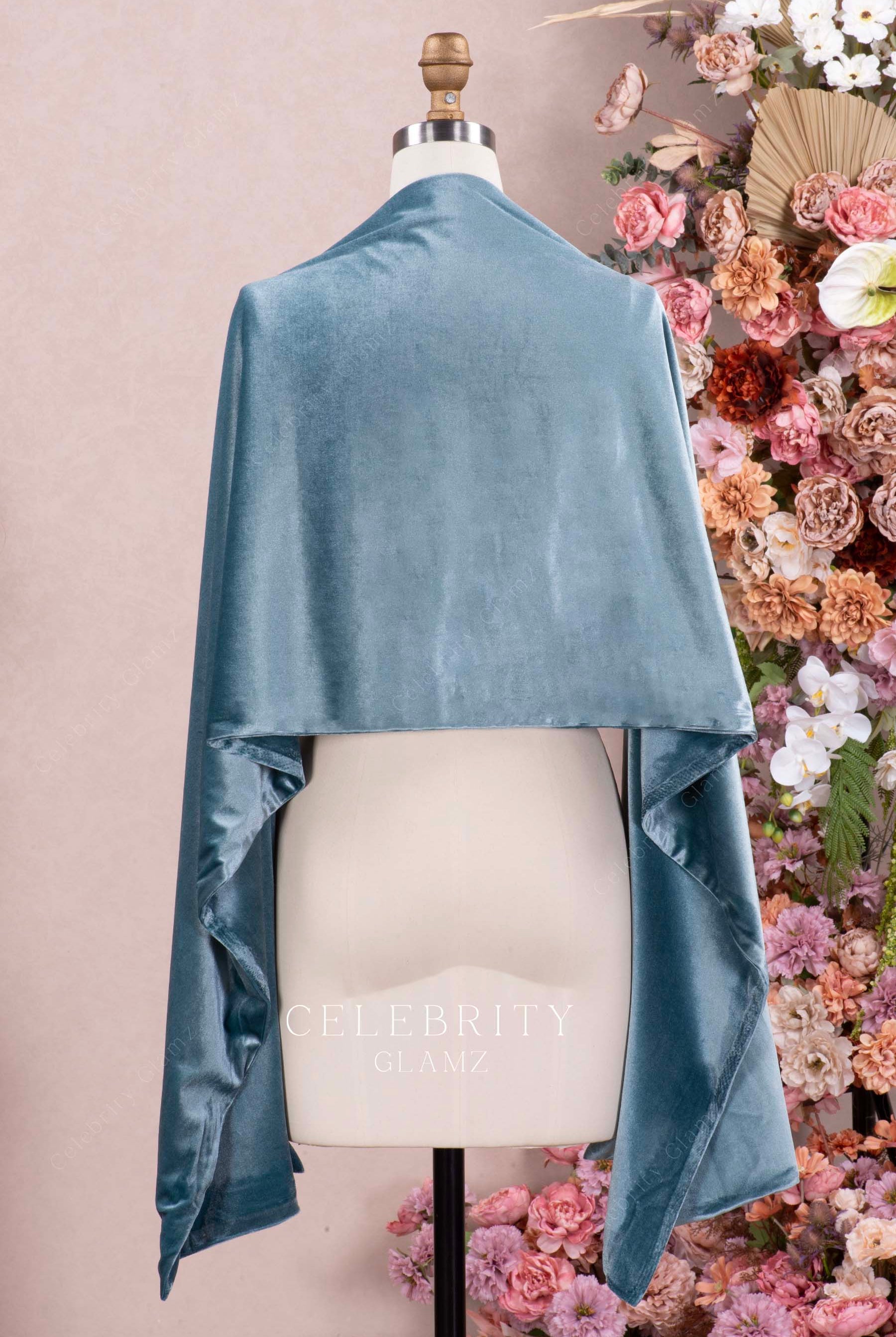 dusty blue velvet long shawl