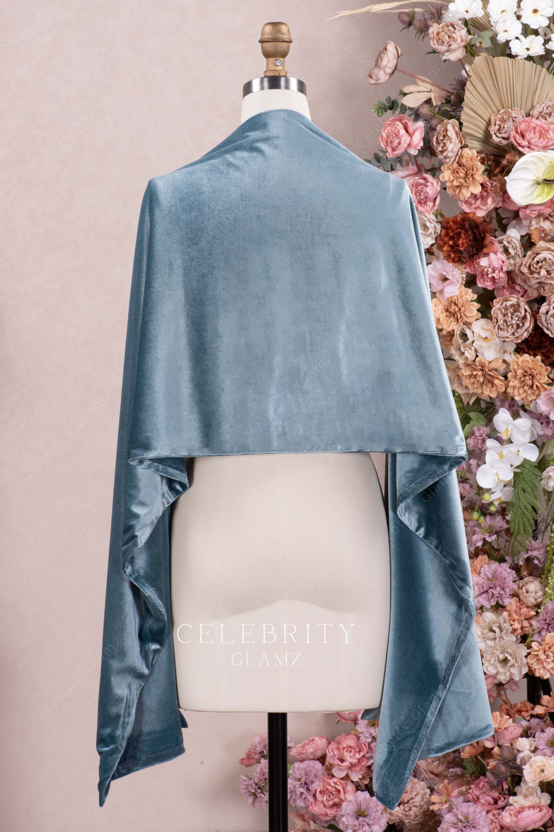 dusty blue velvet long shawl