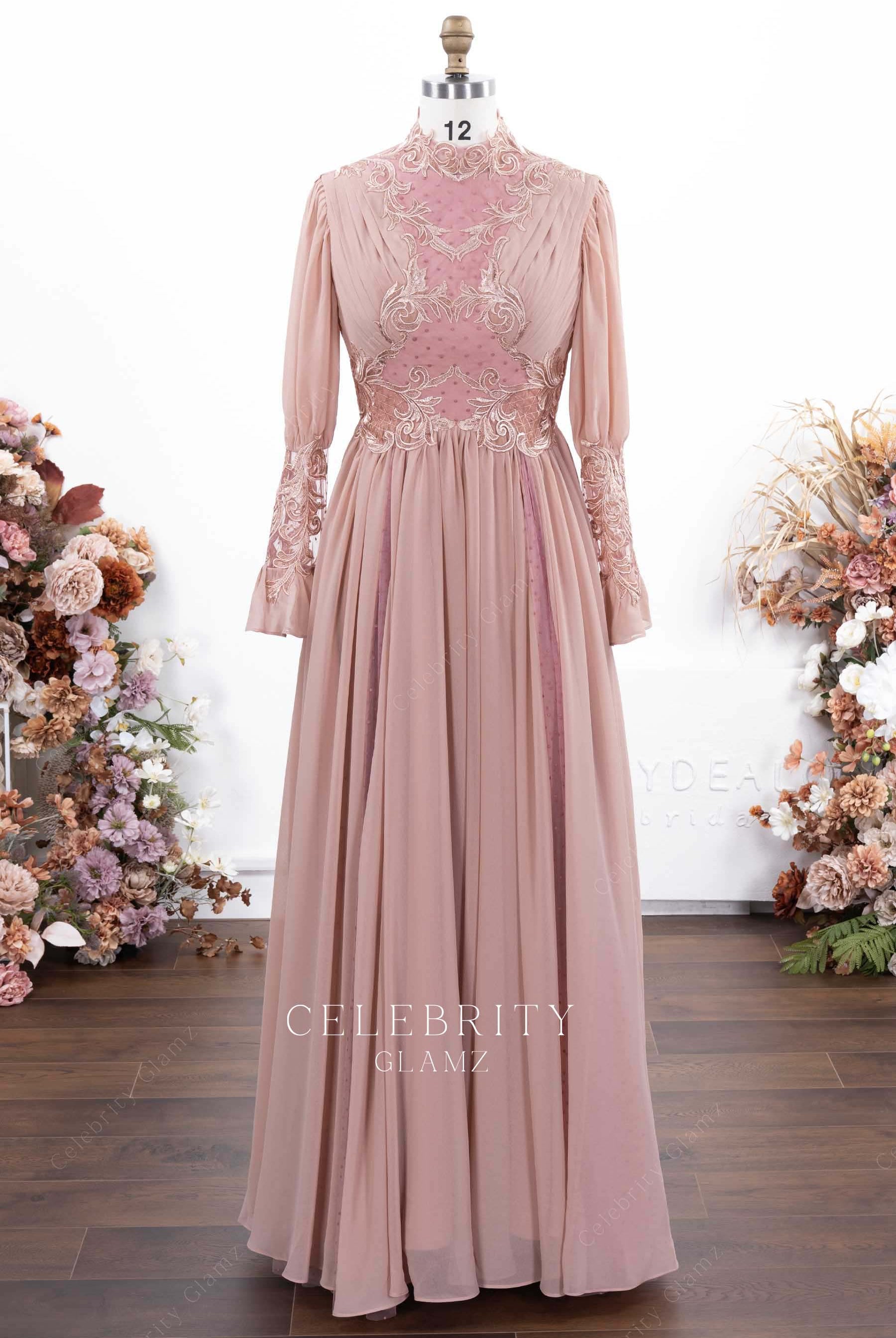dusty rose a line formal dress