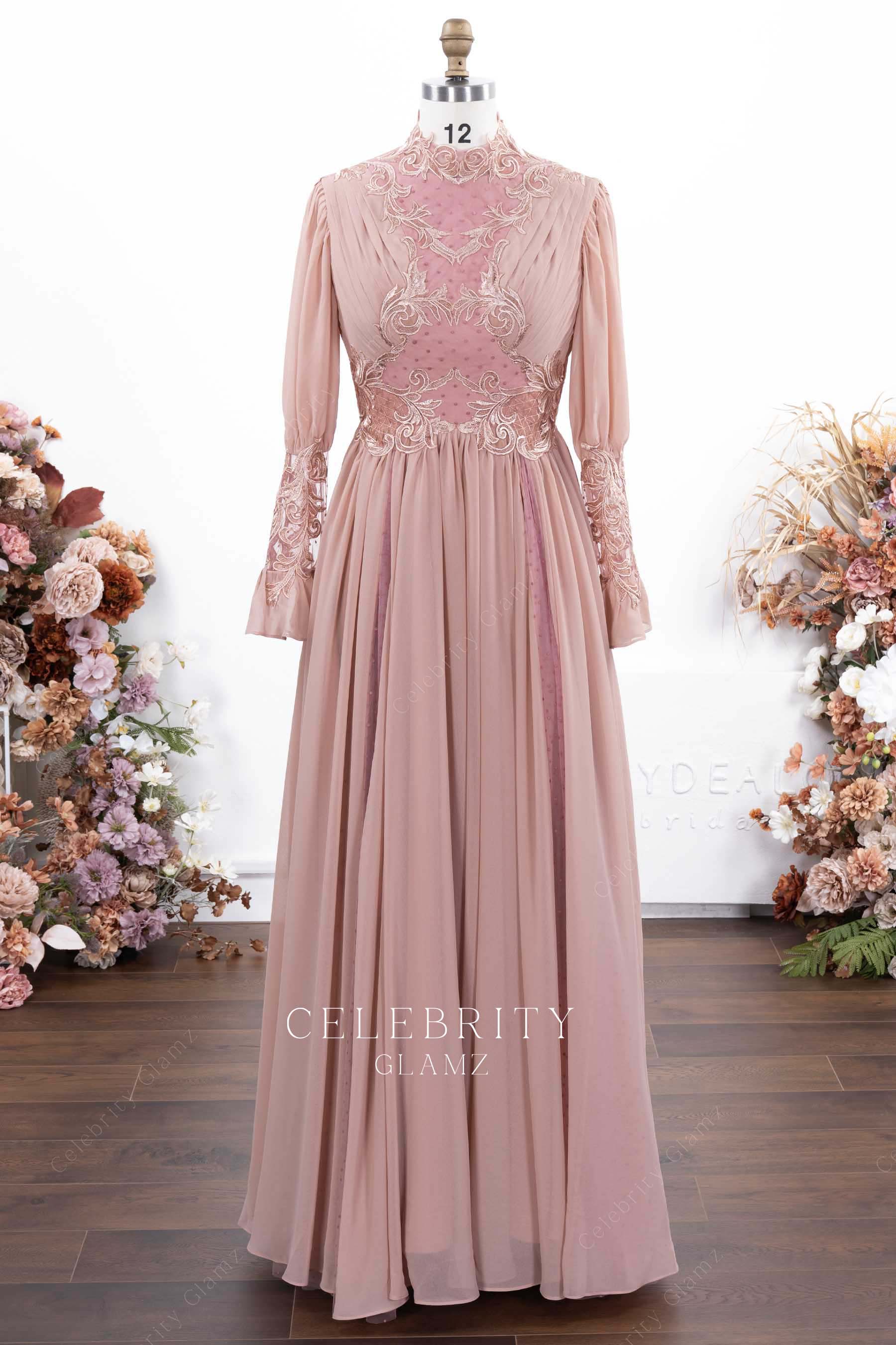 dusty rose a line formal dress