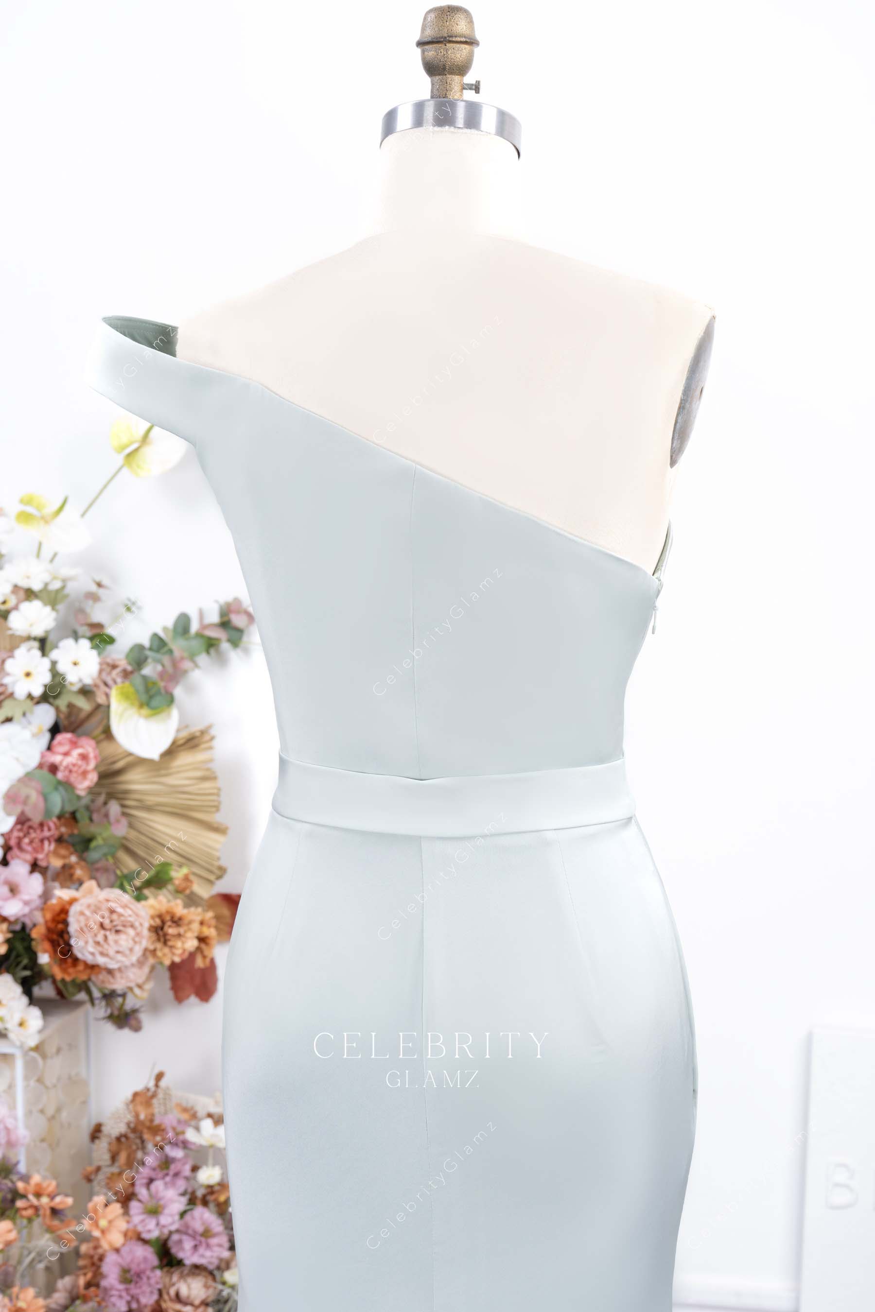 dusty sage asymmetrical formal dress