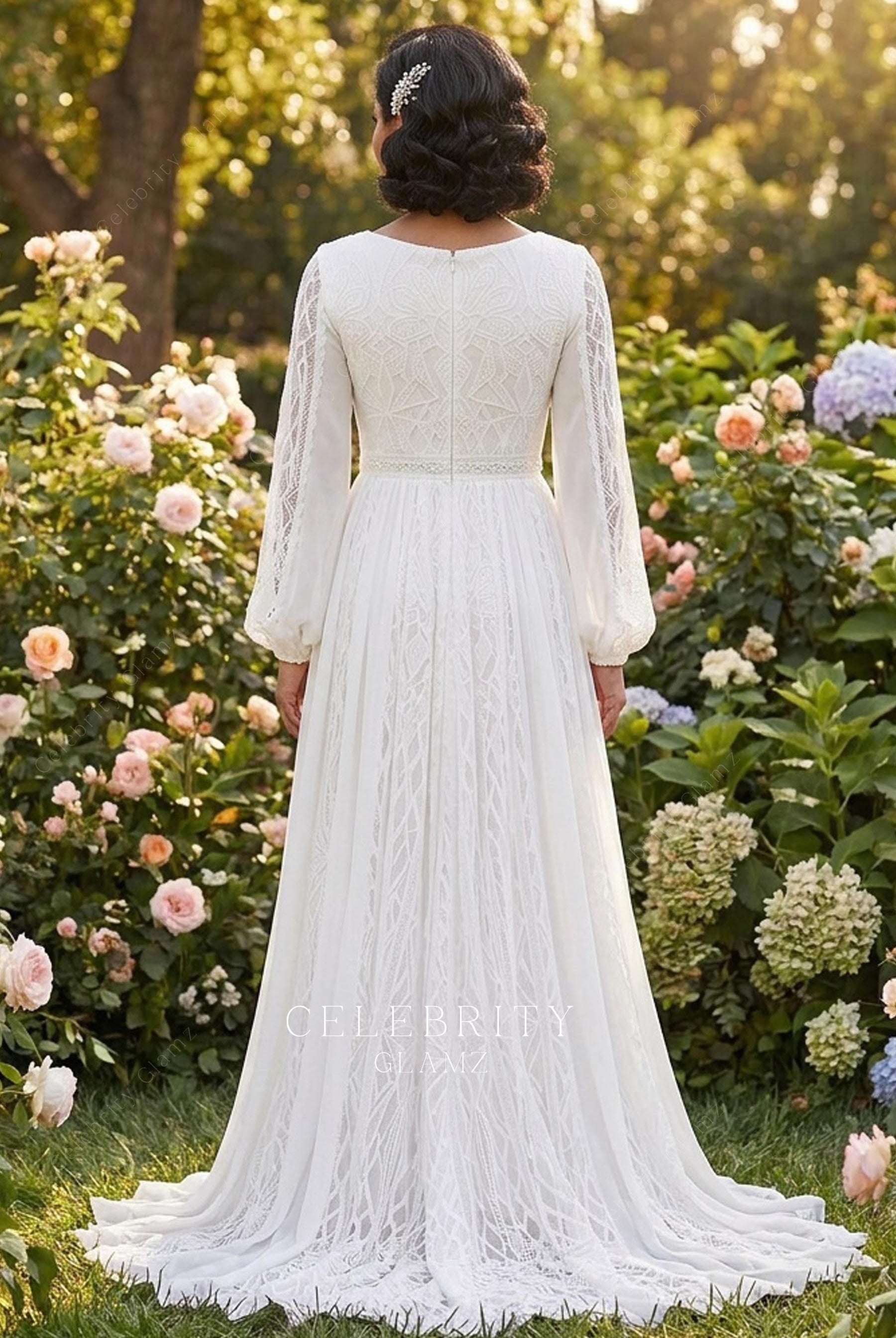 elegant boho lace a line wedding dress