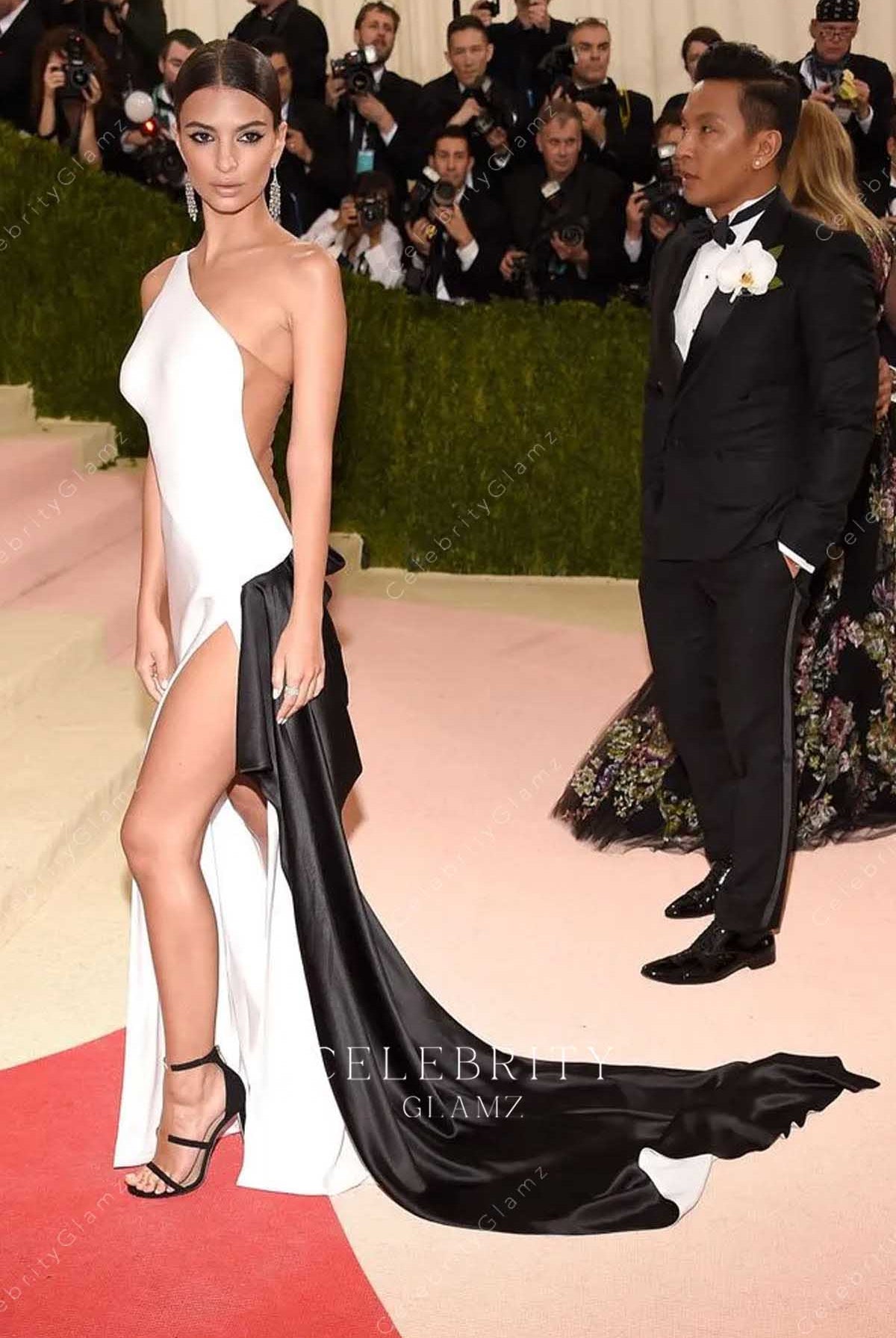 Emily Ratajkowski two tone met gala 2023 celebrity dress
