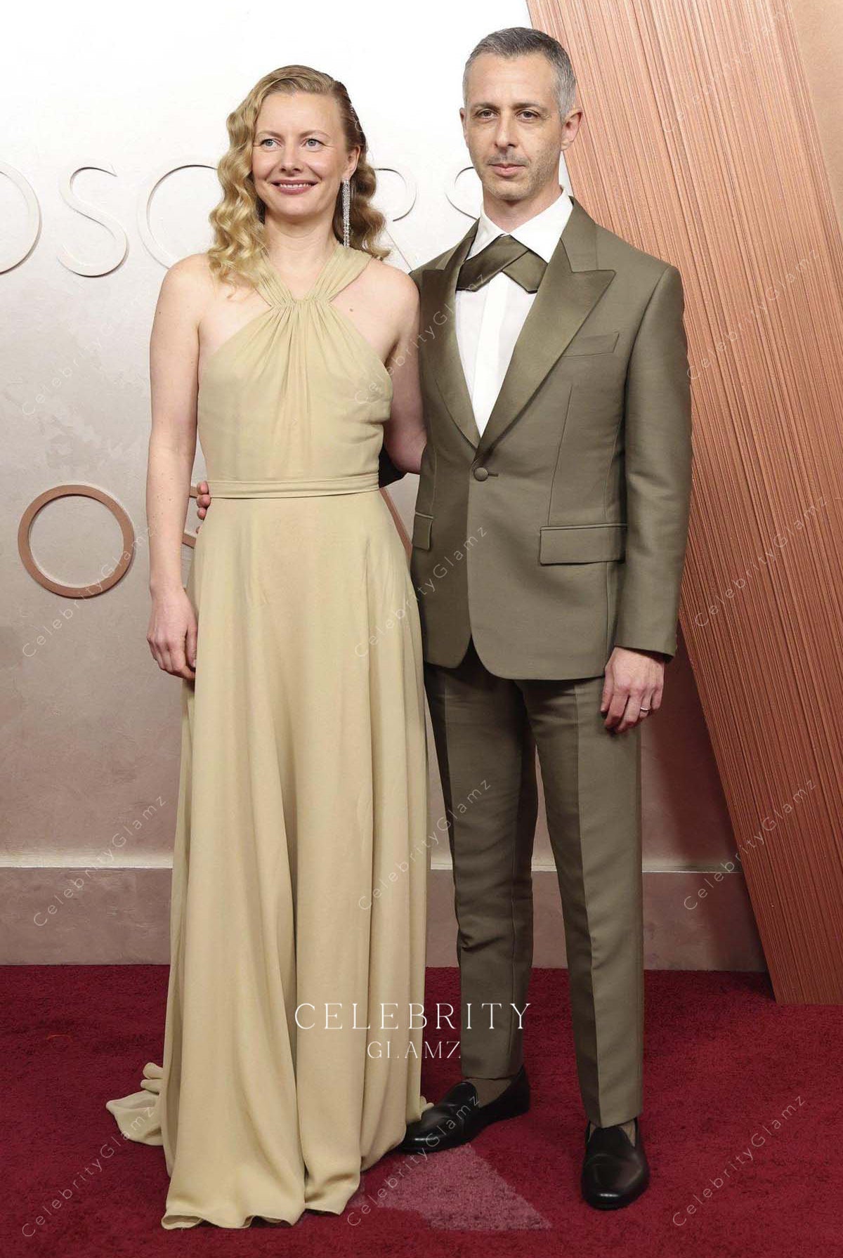 Emma Wall nude 2025 halter Oscars red carpet dress