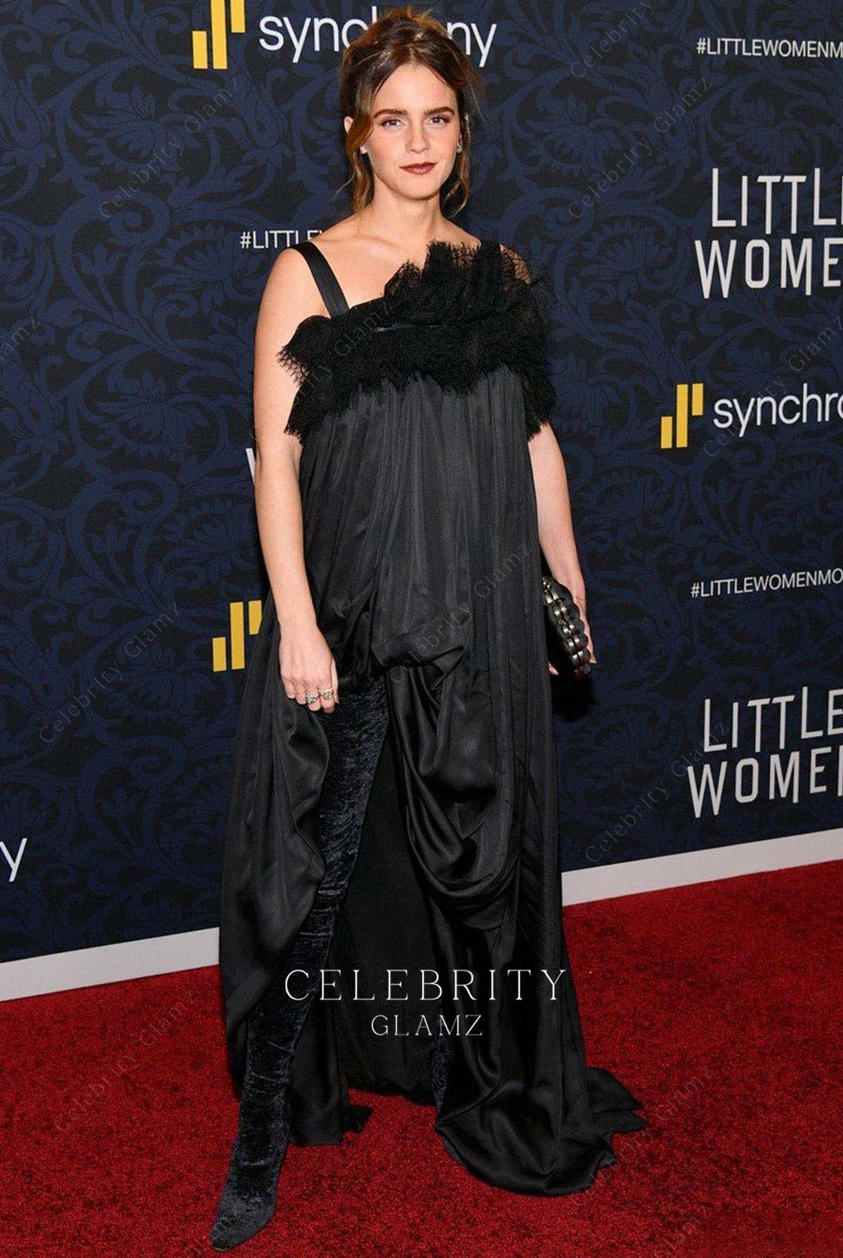 emma watson ruffled neckline dress little women premiere 2019