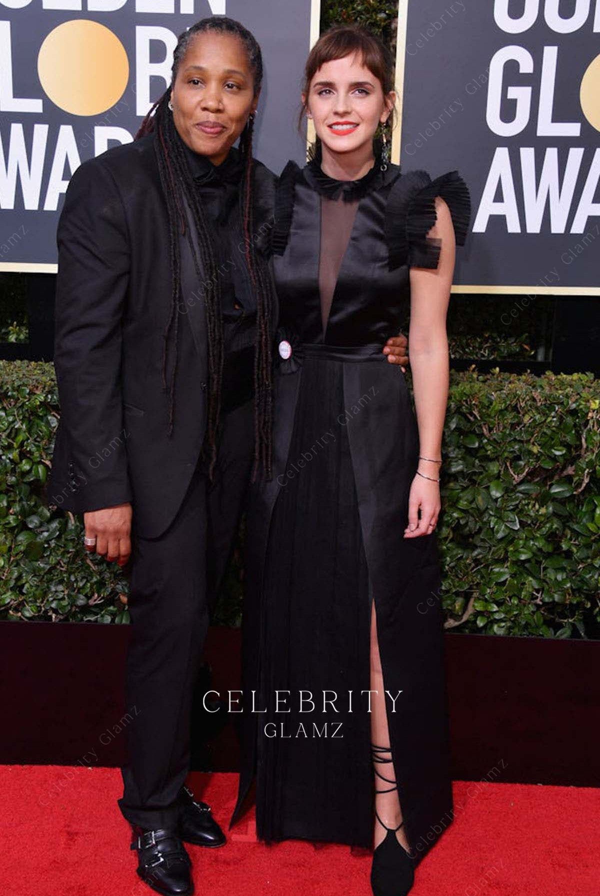 emma watson ruffled sleeves dress golden globes 2018