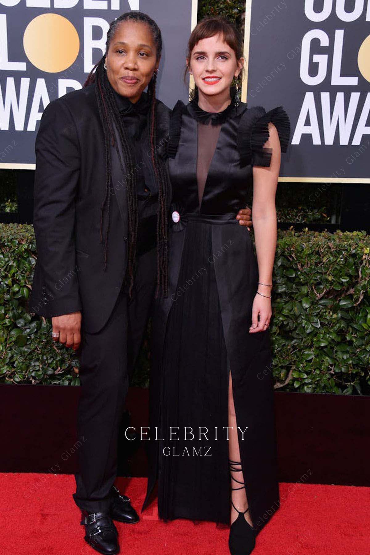 emma watson ruffled sleeves dress golden globes 2018