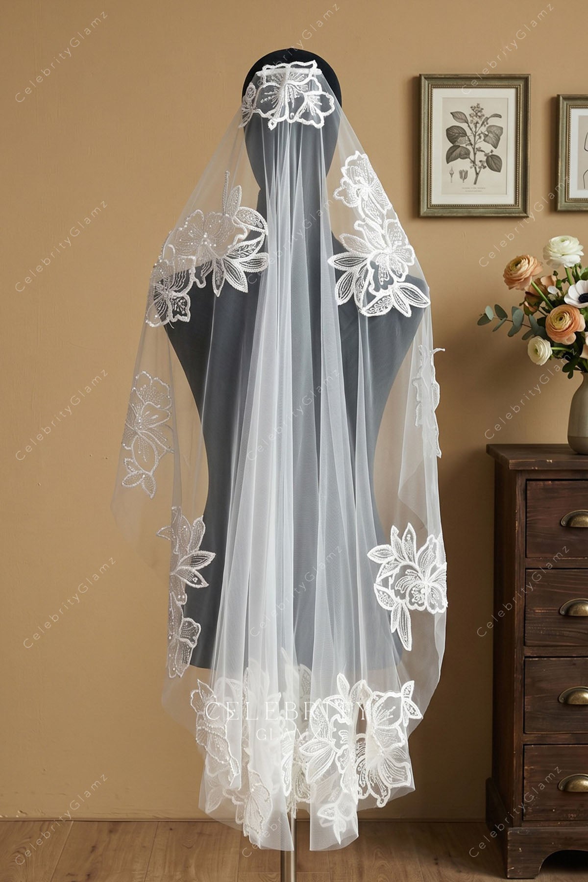 exquisite flower lace bridal veil