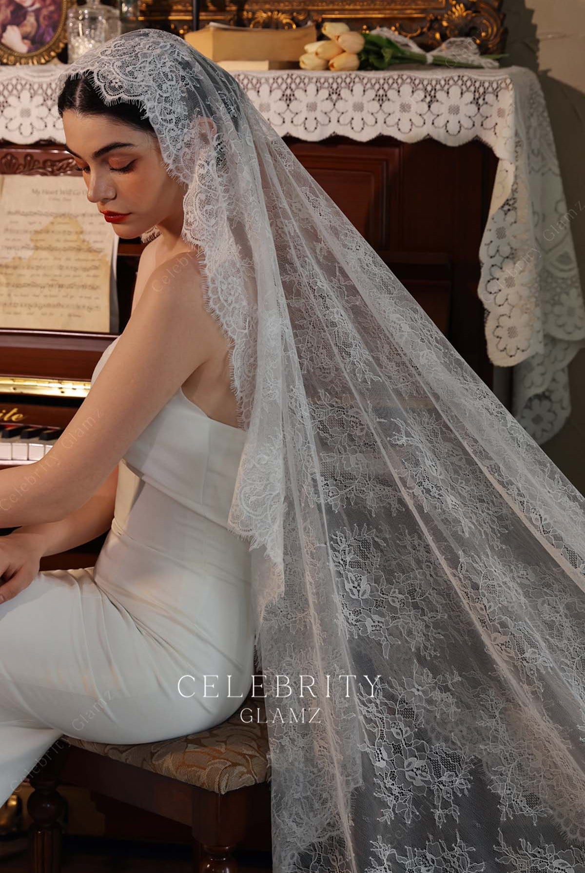 exquisite lace chapel length bridal veil