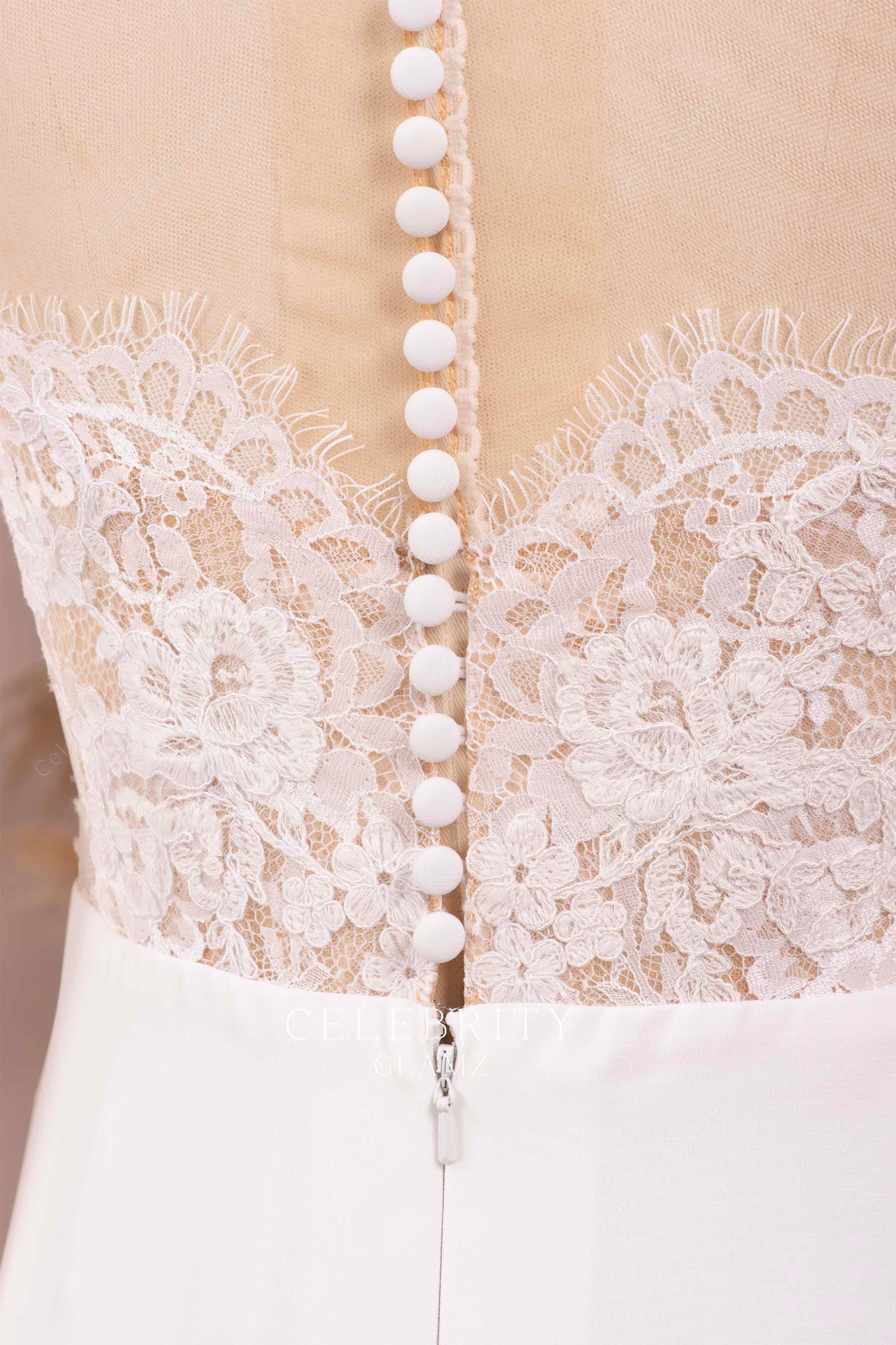 eyelash lace buttoned back wedding dress