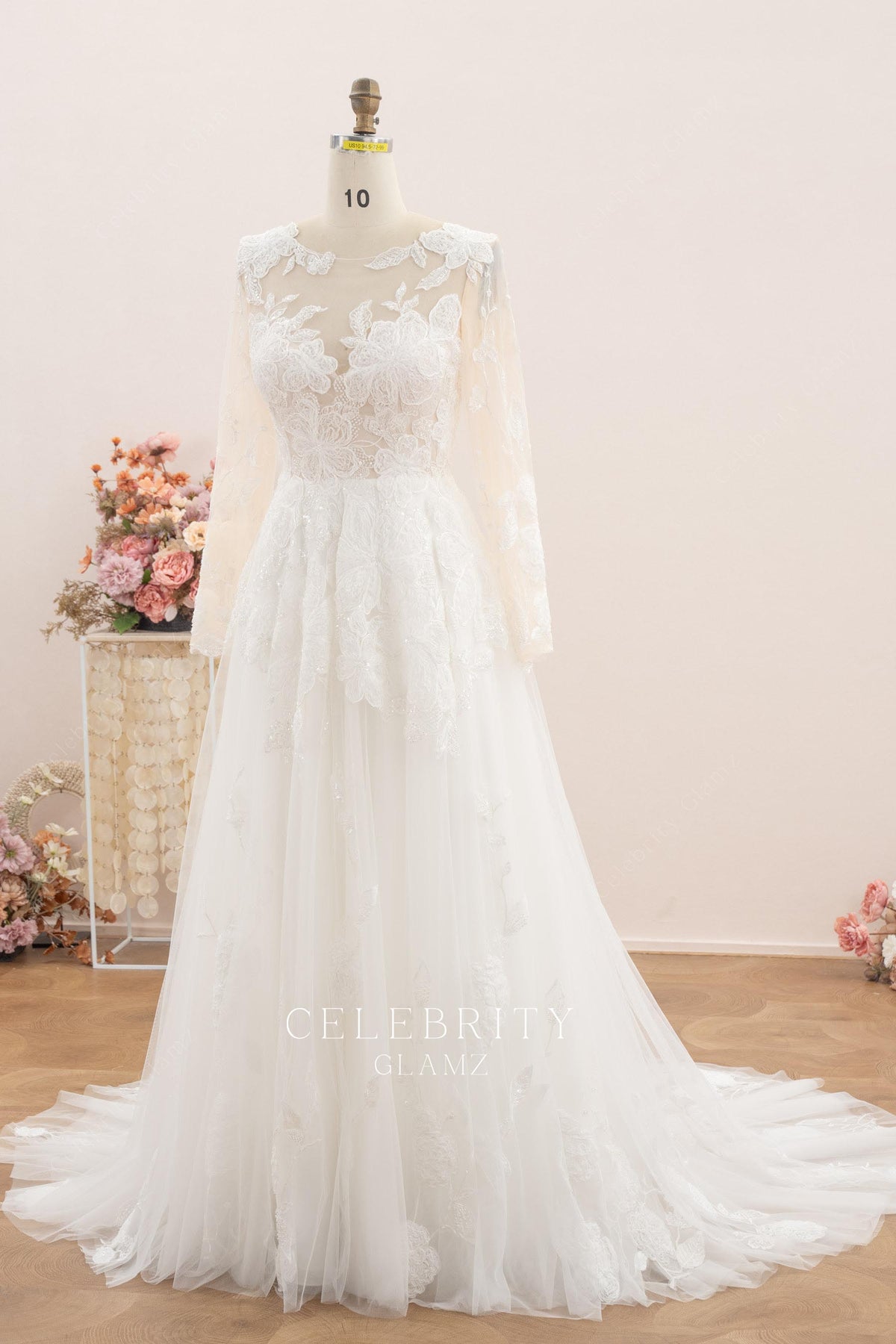 fairytale flower lace a line wedding dress