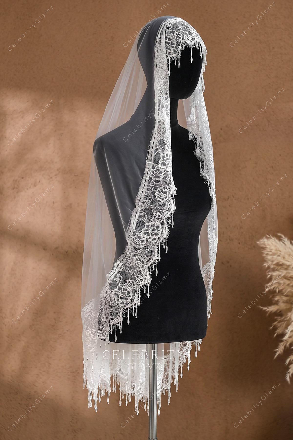 fingertip length church style bridal veil