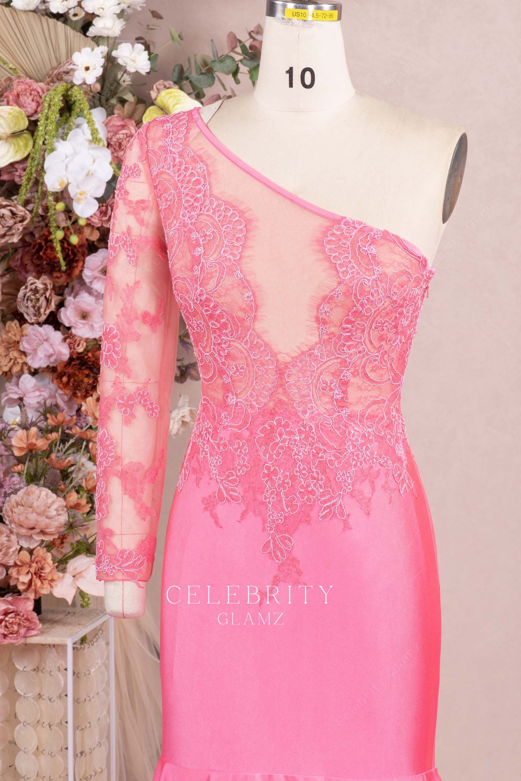 flamingo asymmetrical neckline prom dress