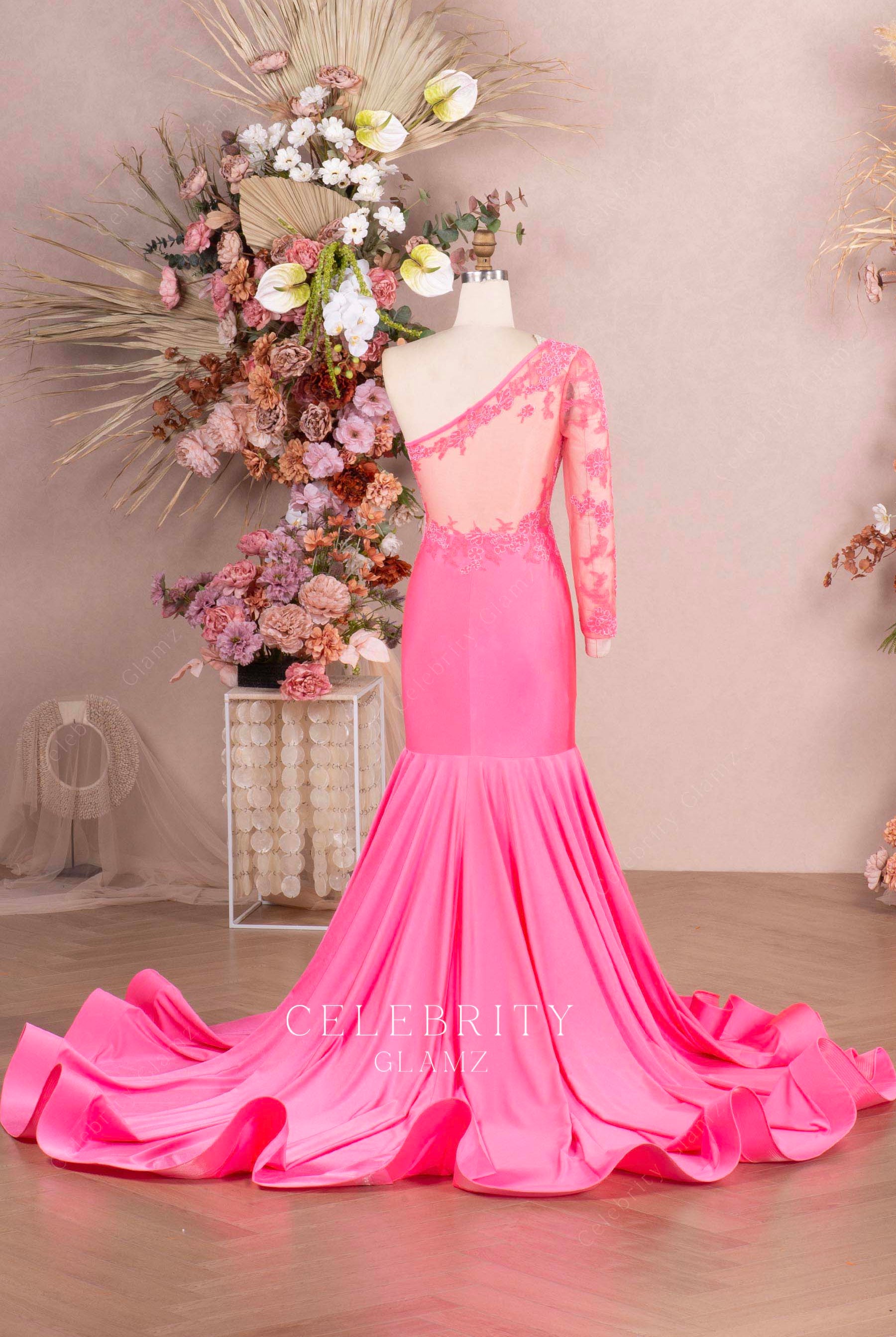 flamingo chapel train prom dress