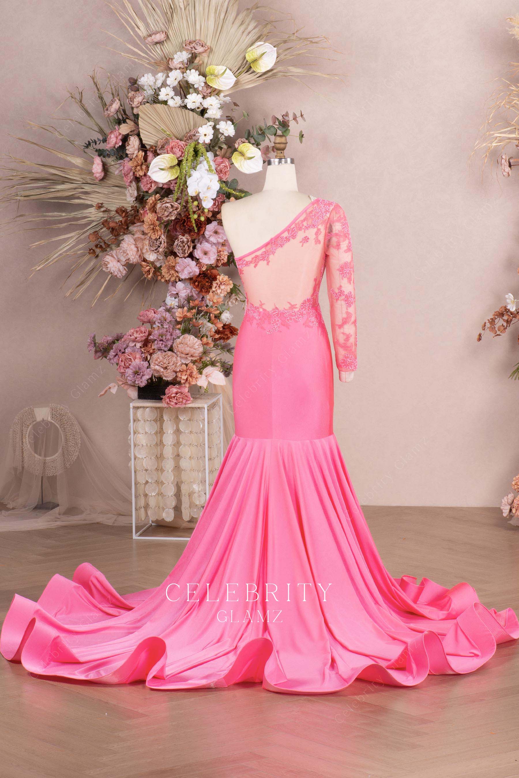 flamingo chapel train prom dress