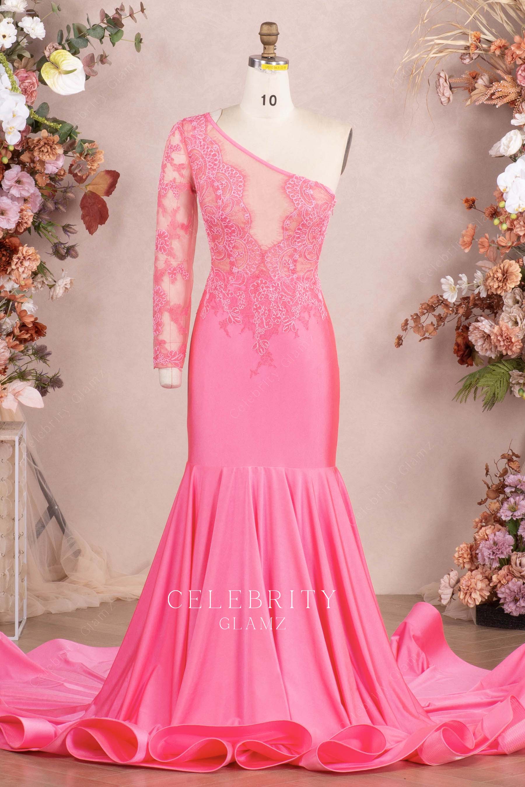 flamingo chic one sleeve trumpet prom dress