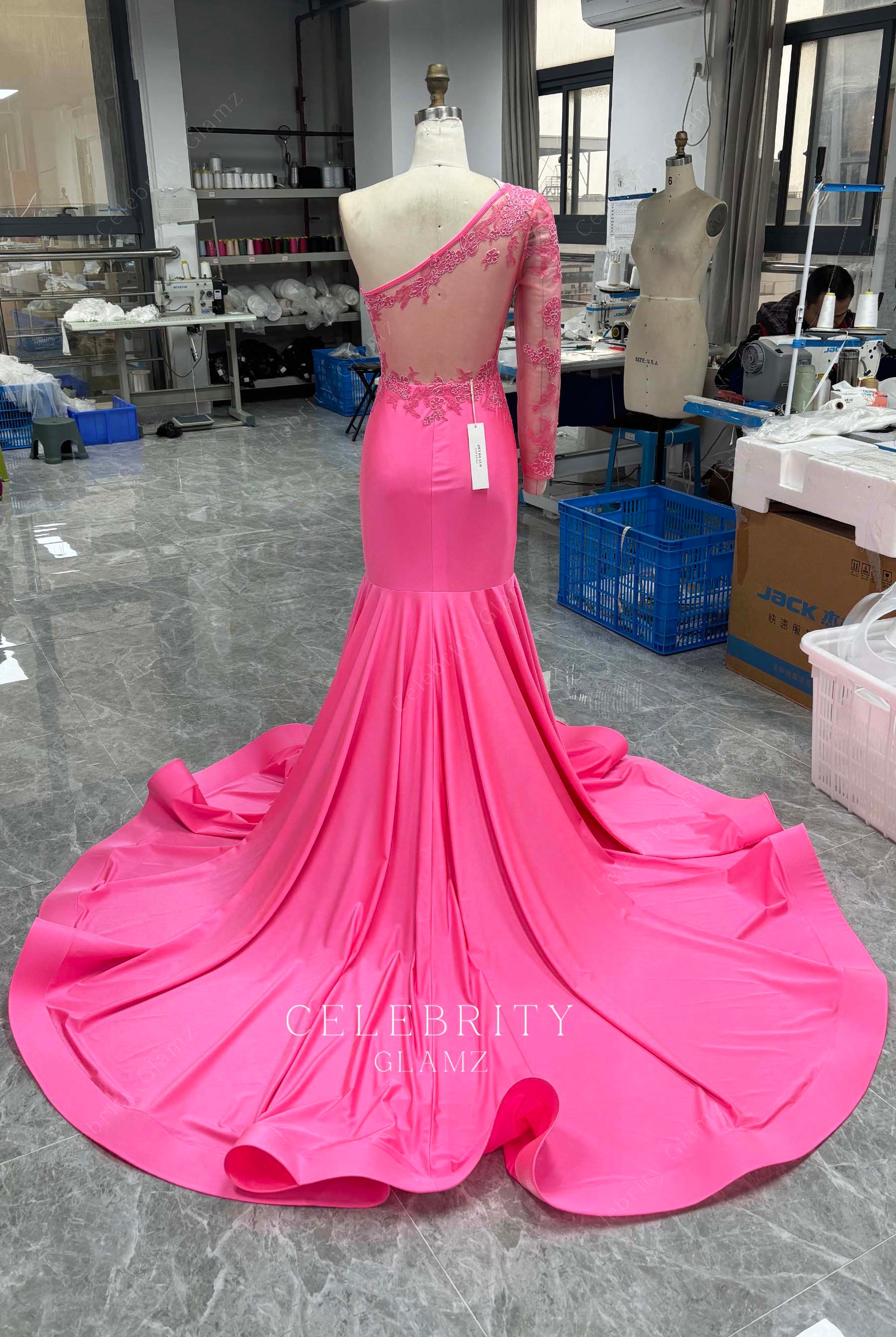 flamingo illusion back prom dress