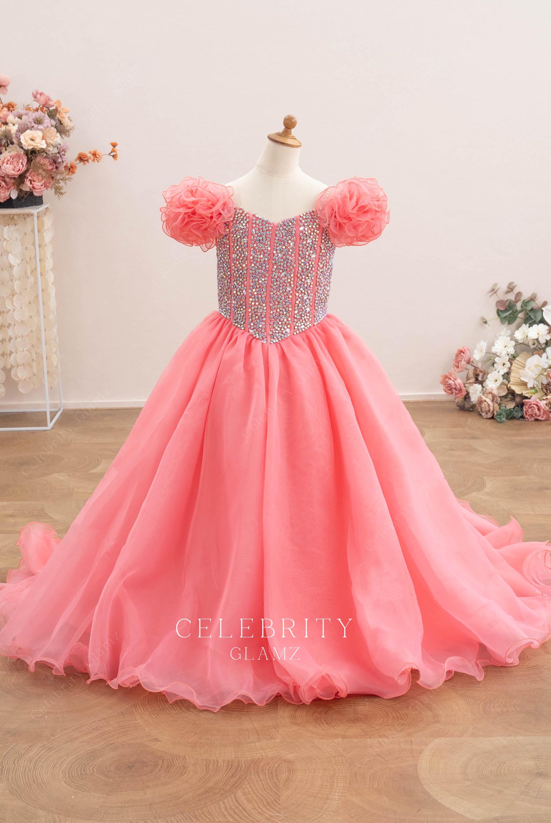 flamingo organza a line pageant gown