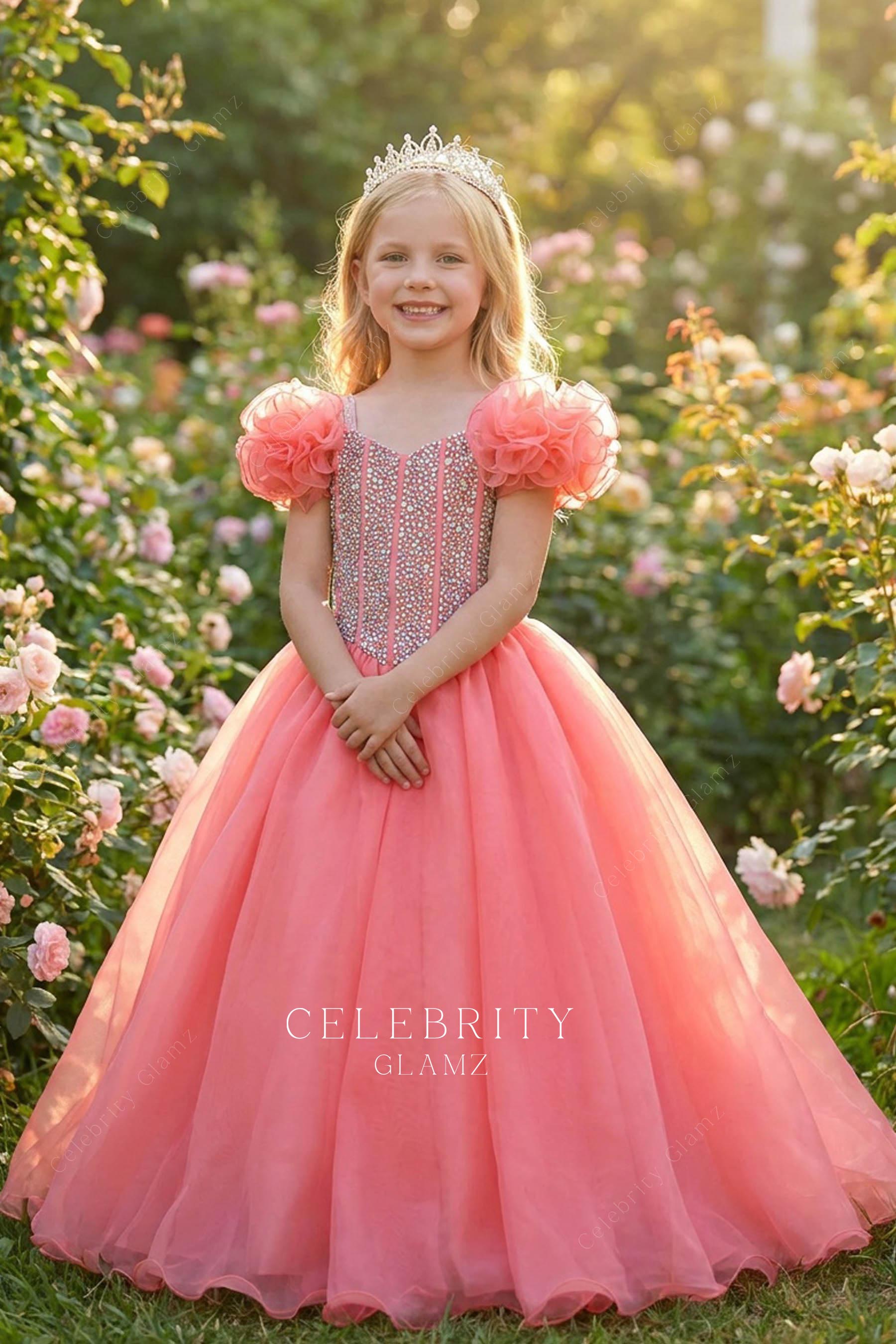 flamingo v neck corset kids pageant gown