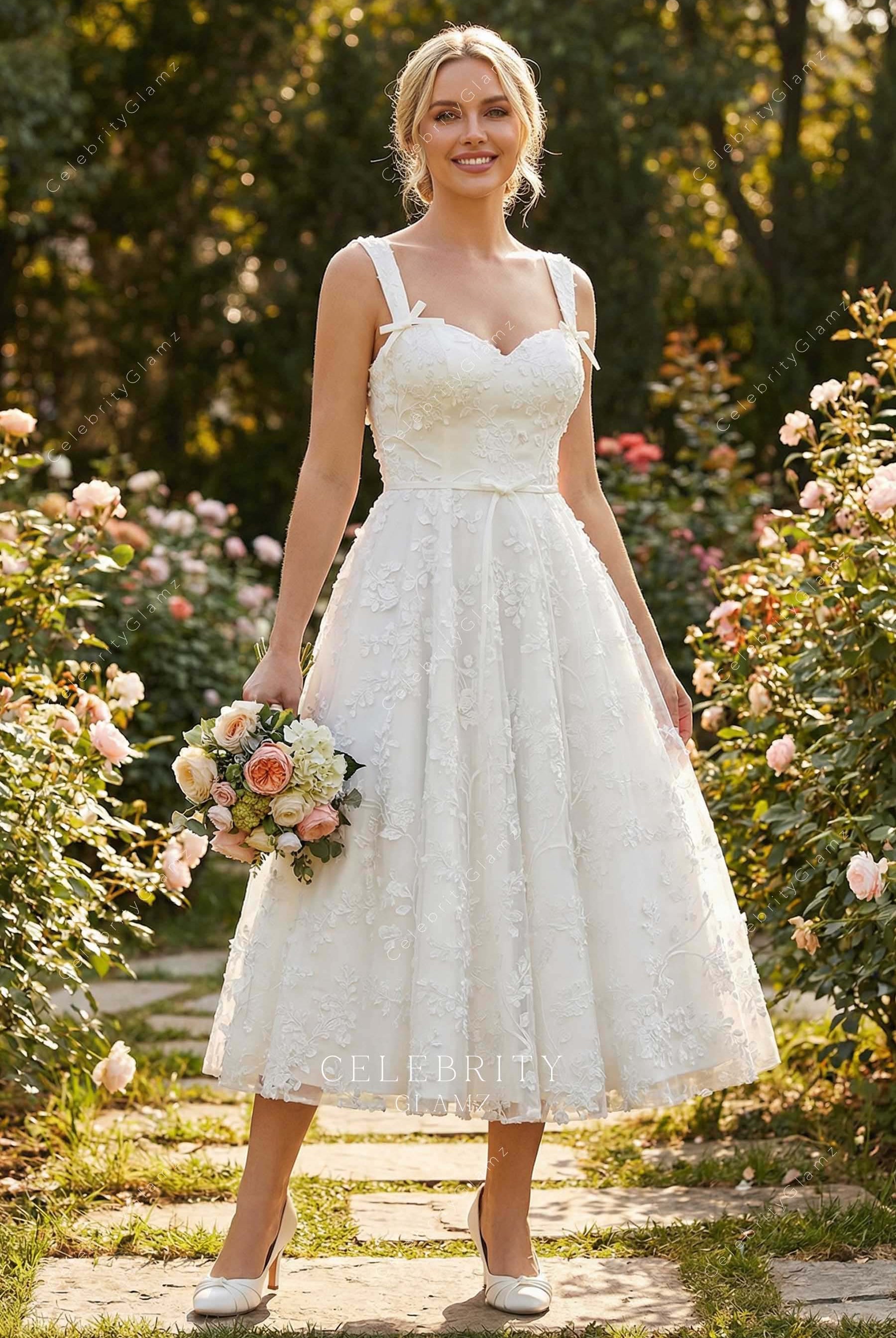 floral lace a line bridal dress