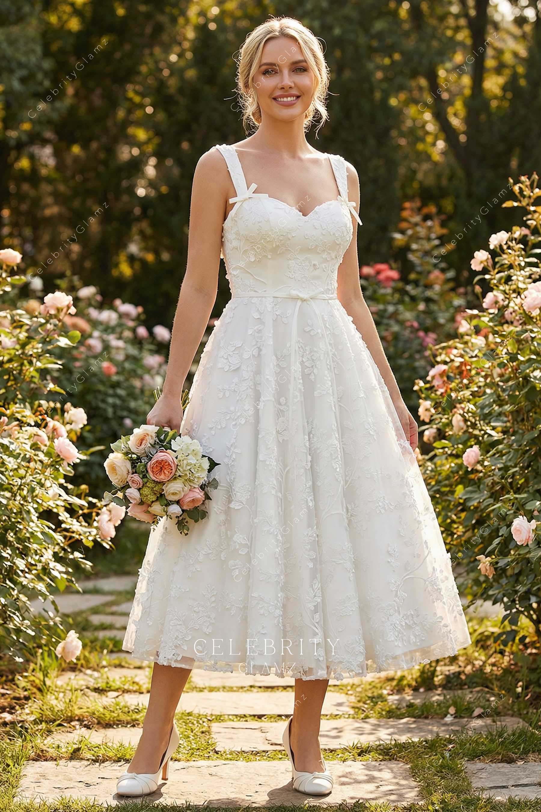 floral lace a line bridal dress