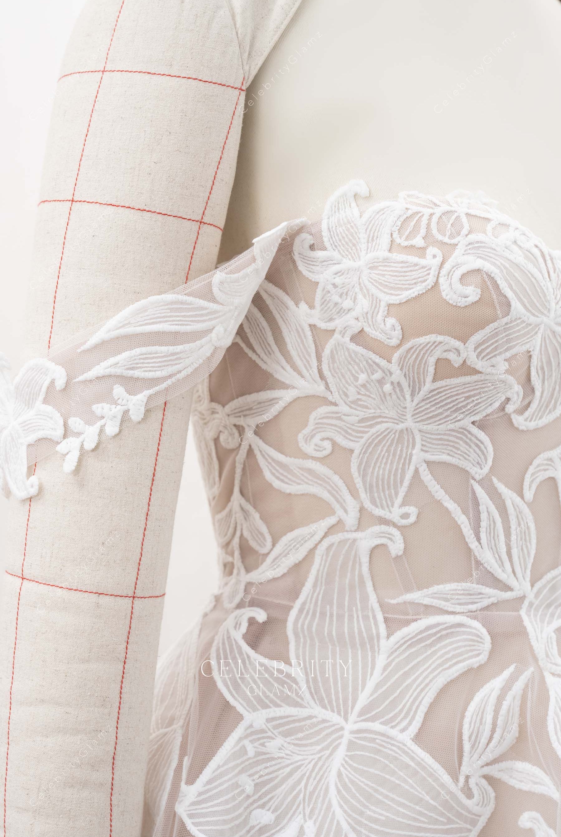 floral lace drop sleeves wedding dress