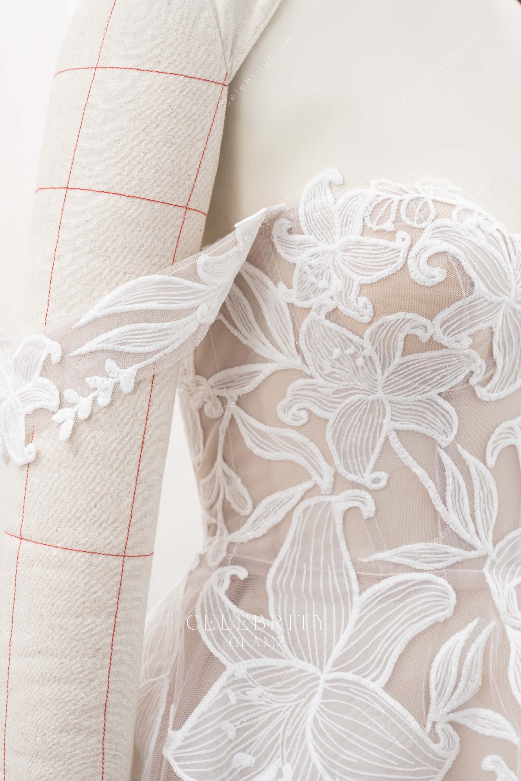 floral lace drop sleeves wedding dress