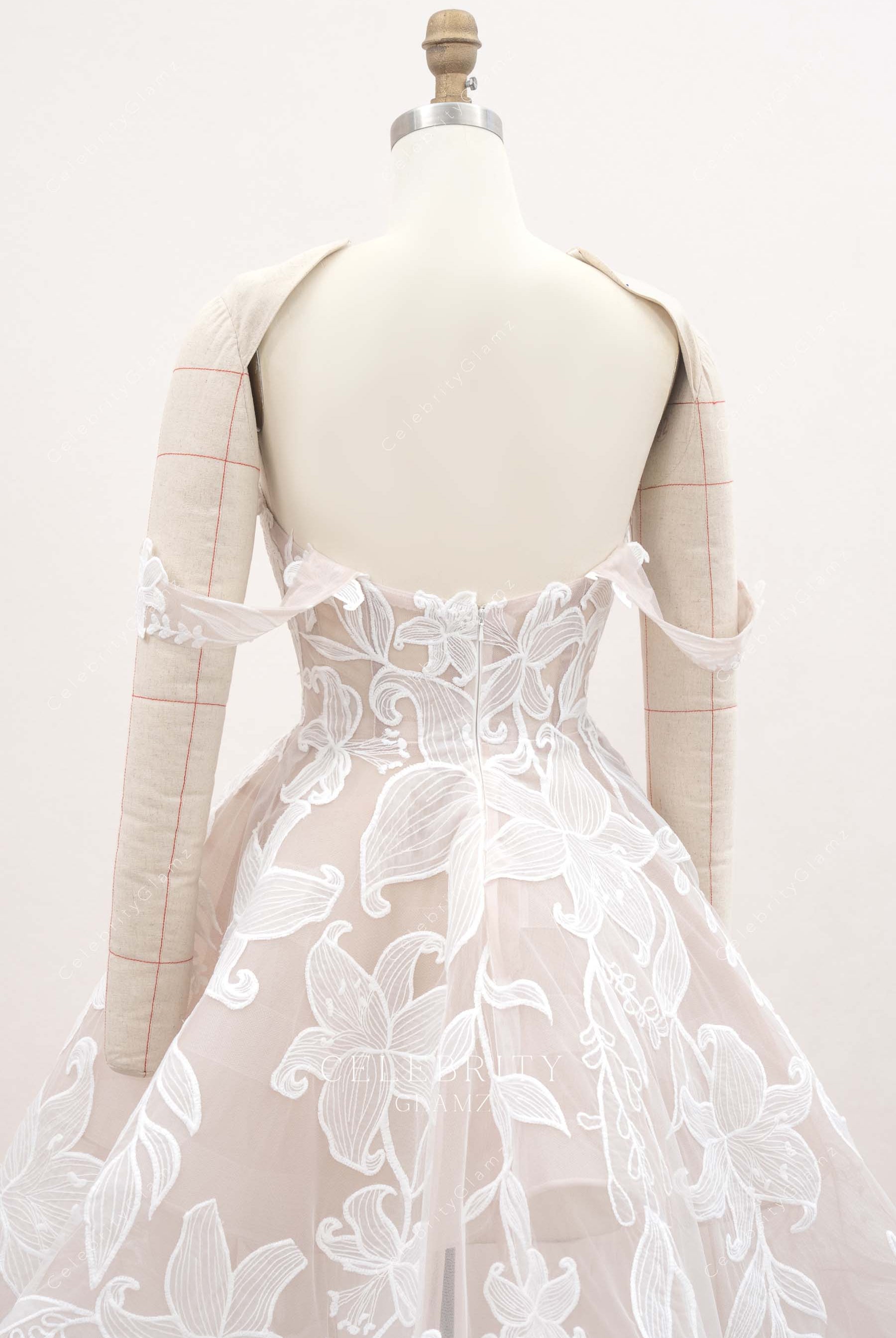 floral lace illusion back wedding dress