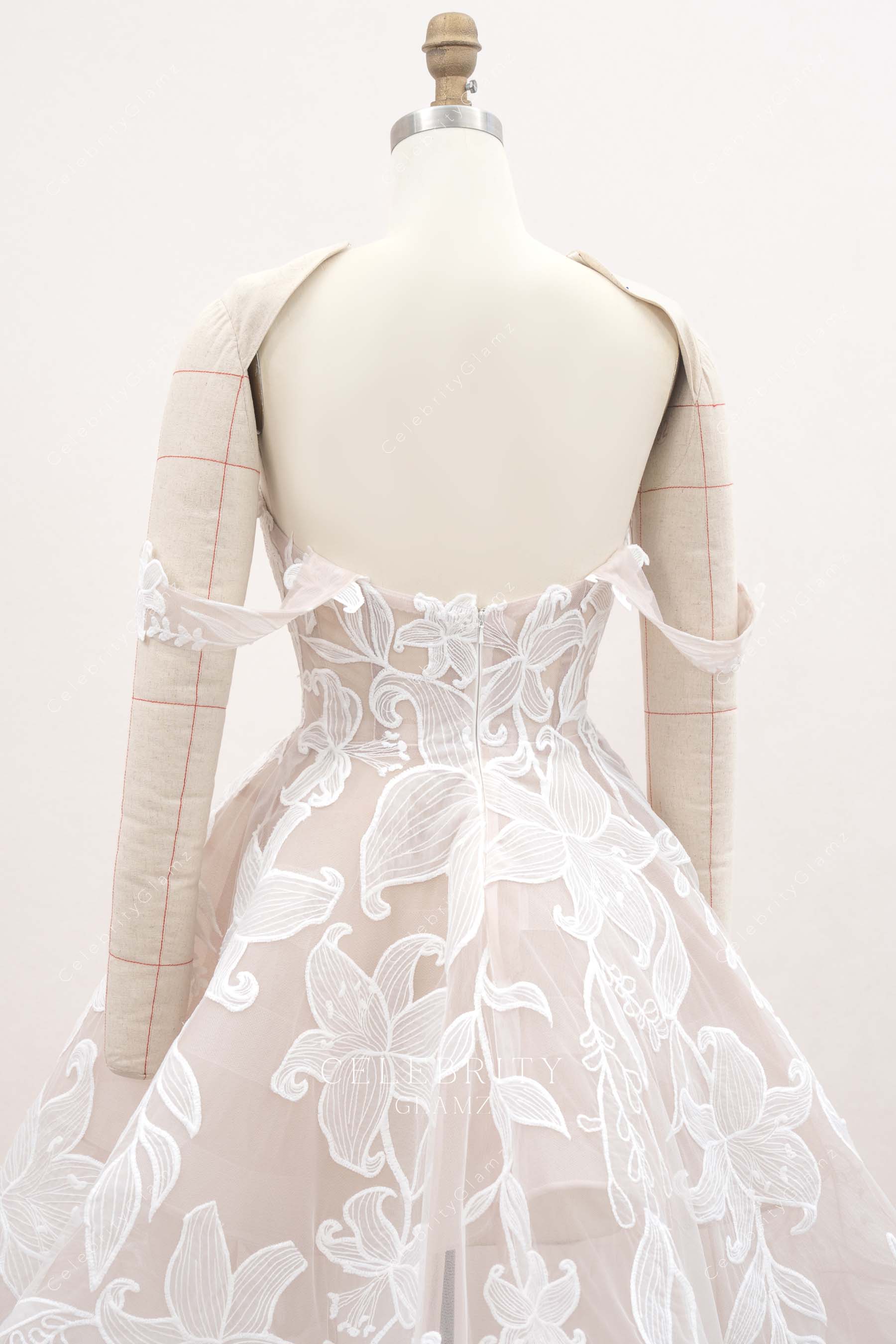 floral lace illusion back wedding dress