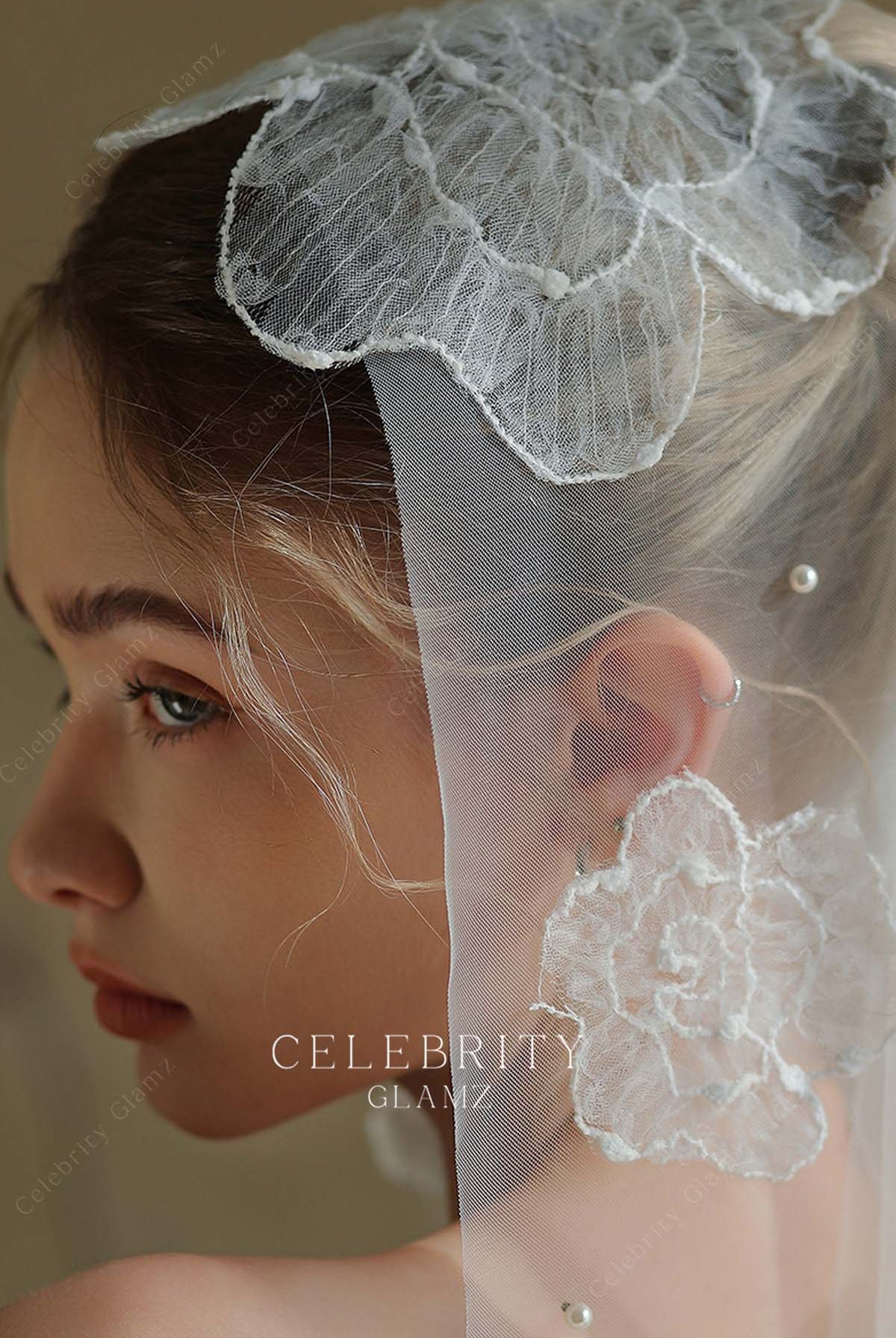 floral lace pearls bridal veil