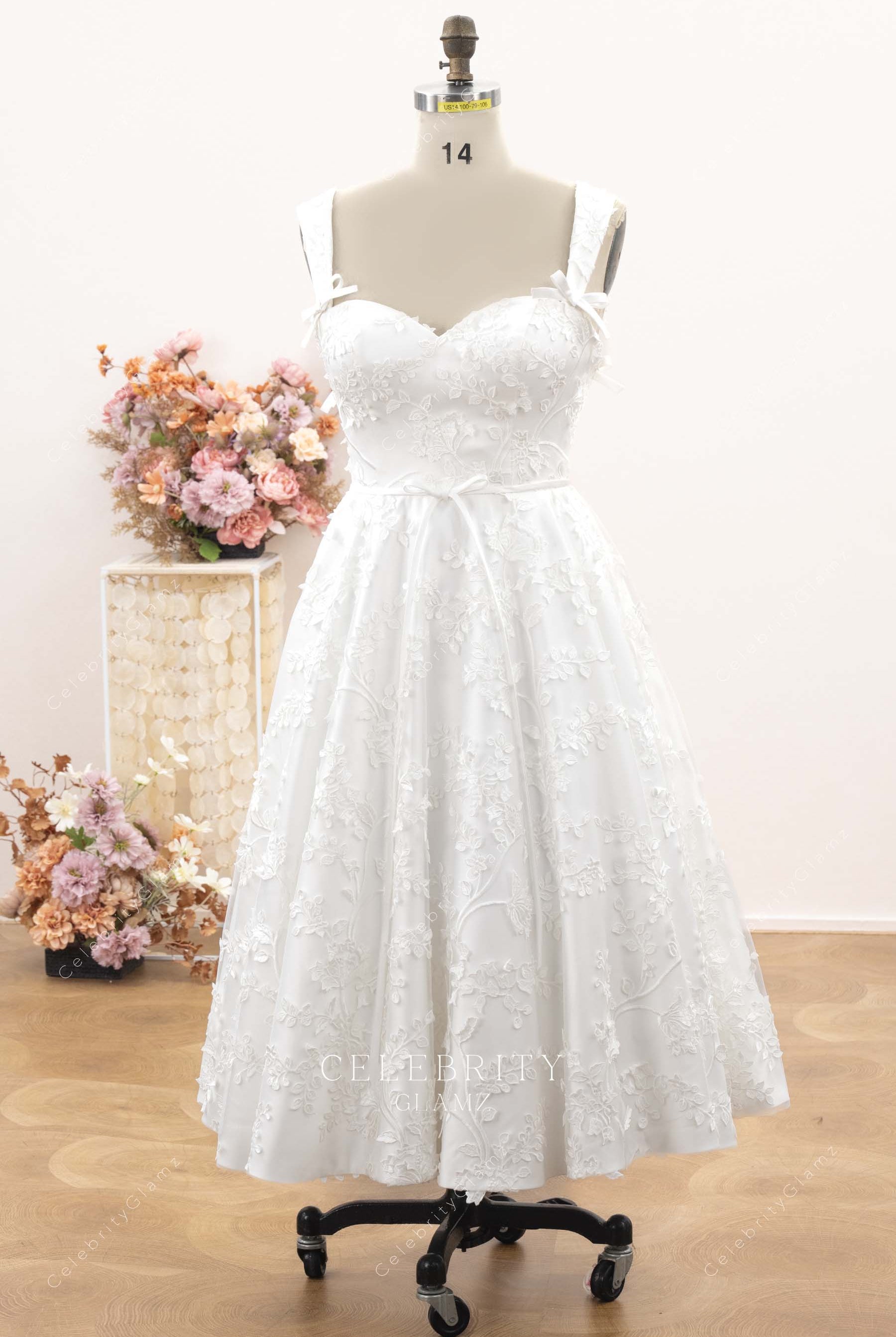 floral lace sweetheart neck bridal dress