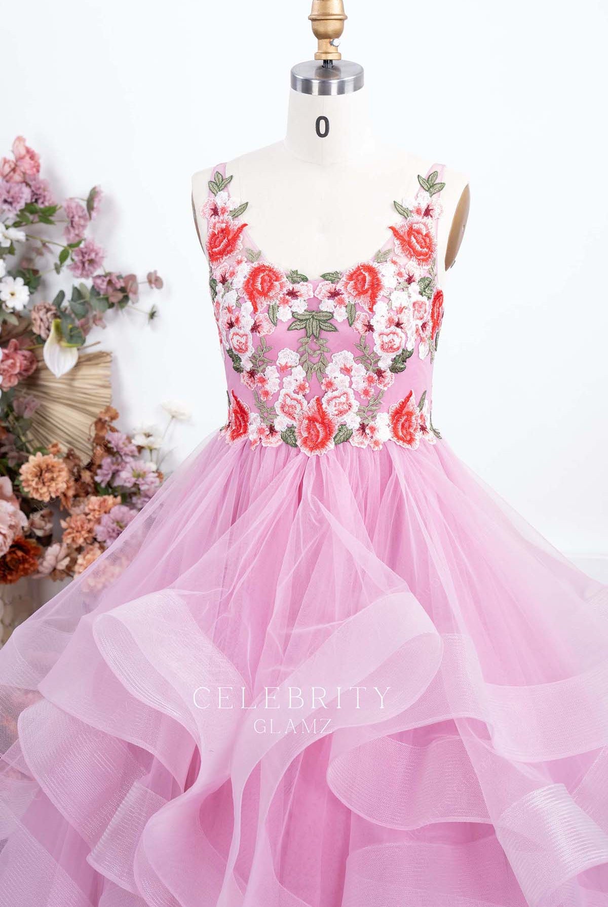 floral lace top Quinceanera gown