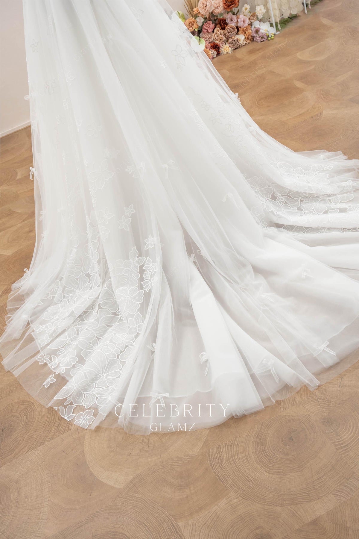 floral lace tulle wedding dress