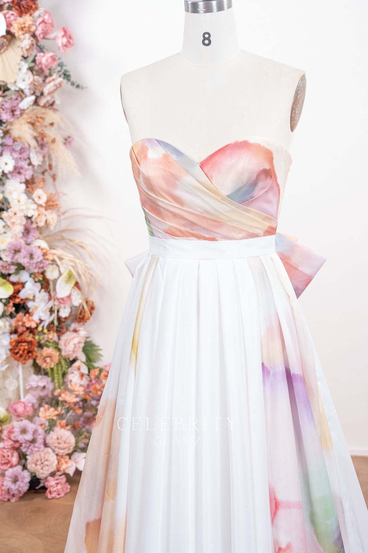 floral print sweetheart wedding dress