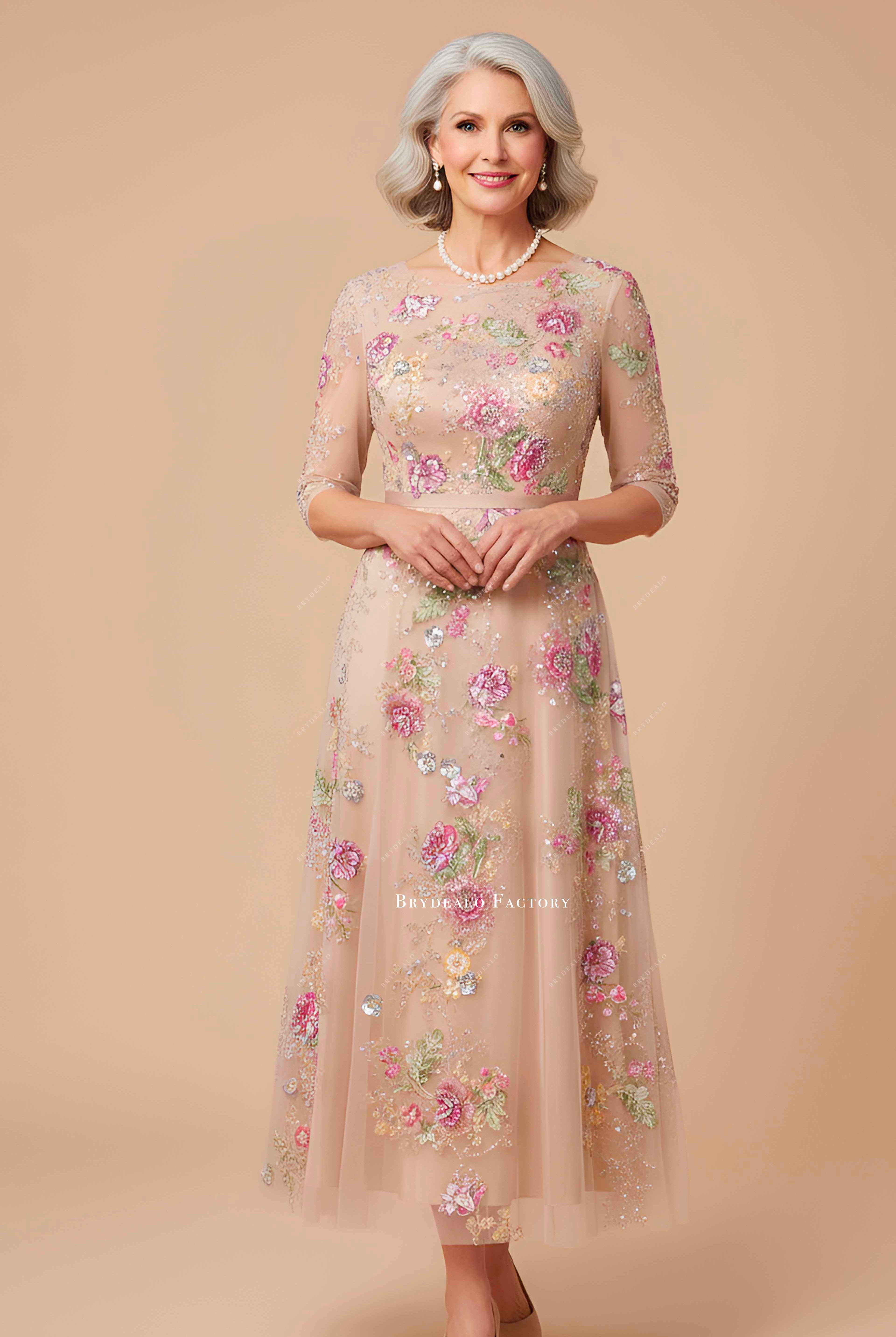 flower sequin mother of bride dress