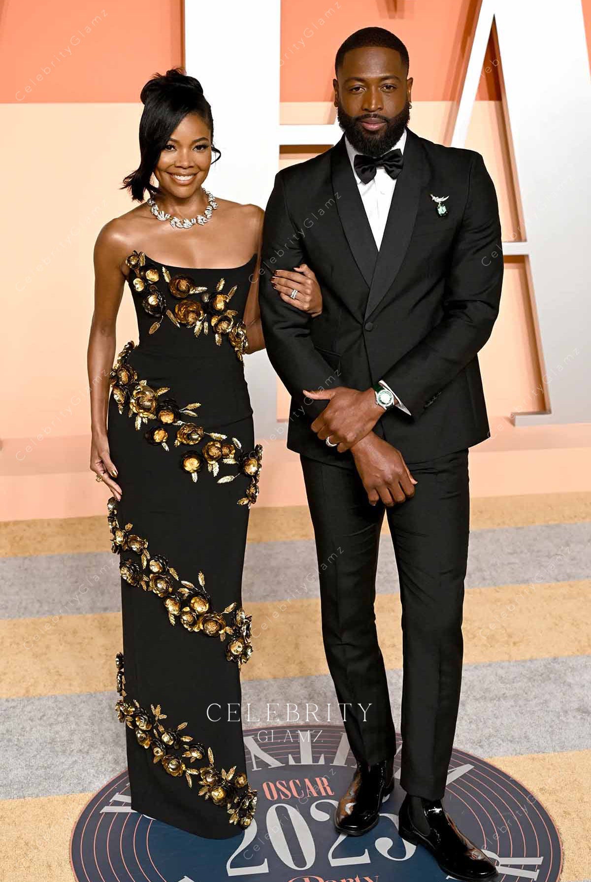 Gabrielle Union gold embellishment 2025 Vanity fair Oscars party dress