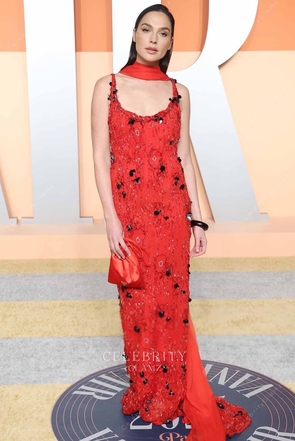 Gal Gadot red 2025 3d floral Vanity fair party dress