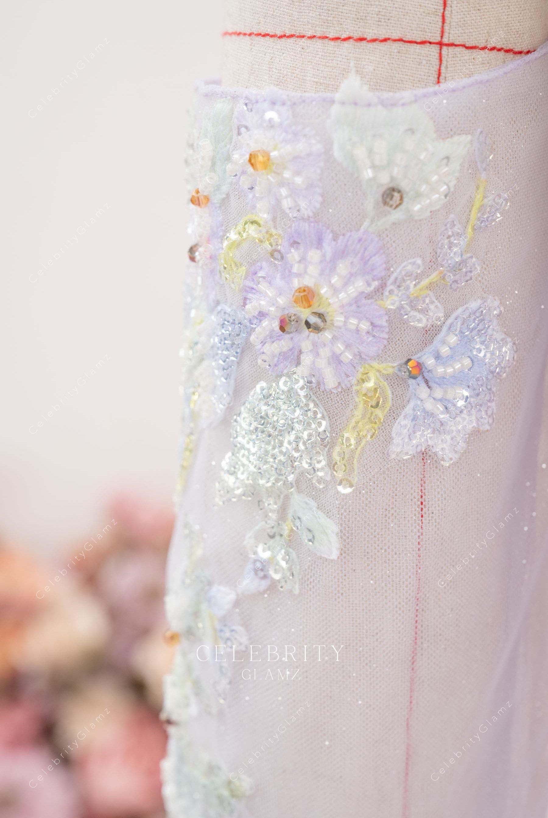 glitter beaded lace applique Quinceanera gown