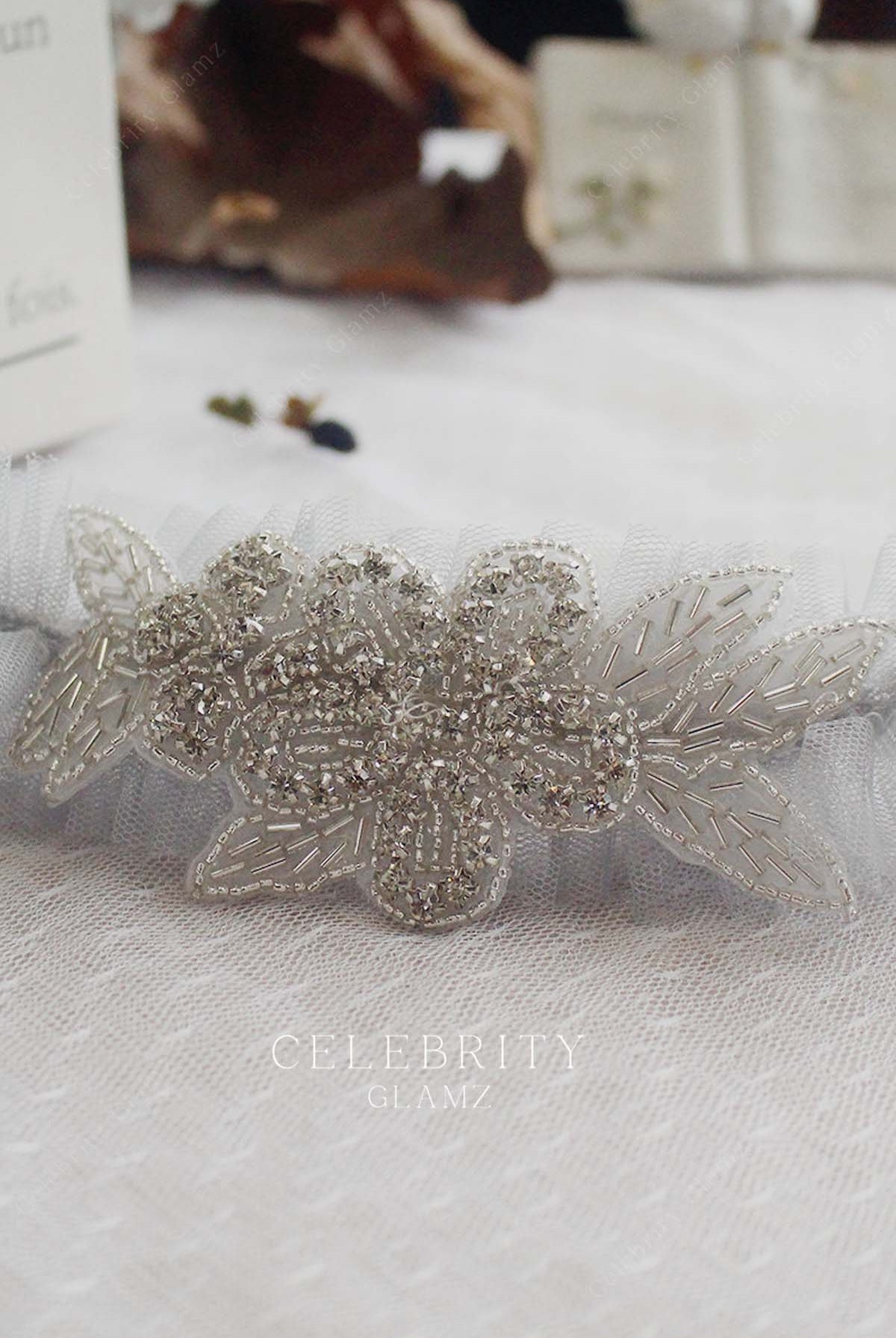 glitter beaded tulle wedding garter