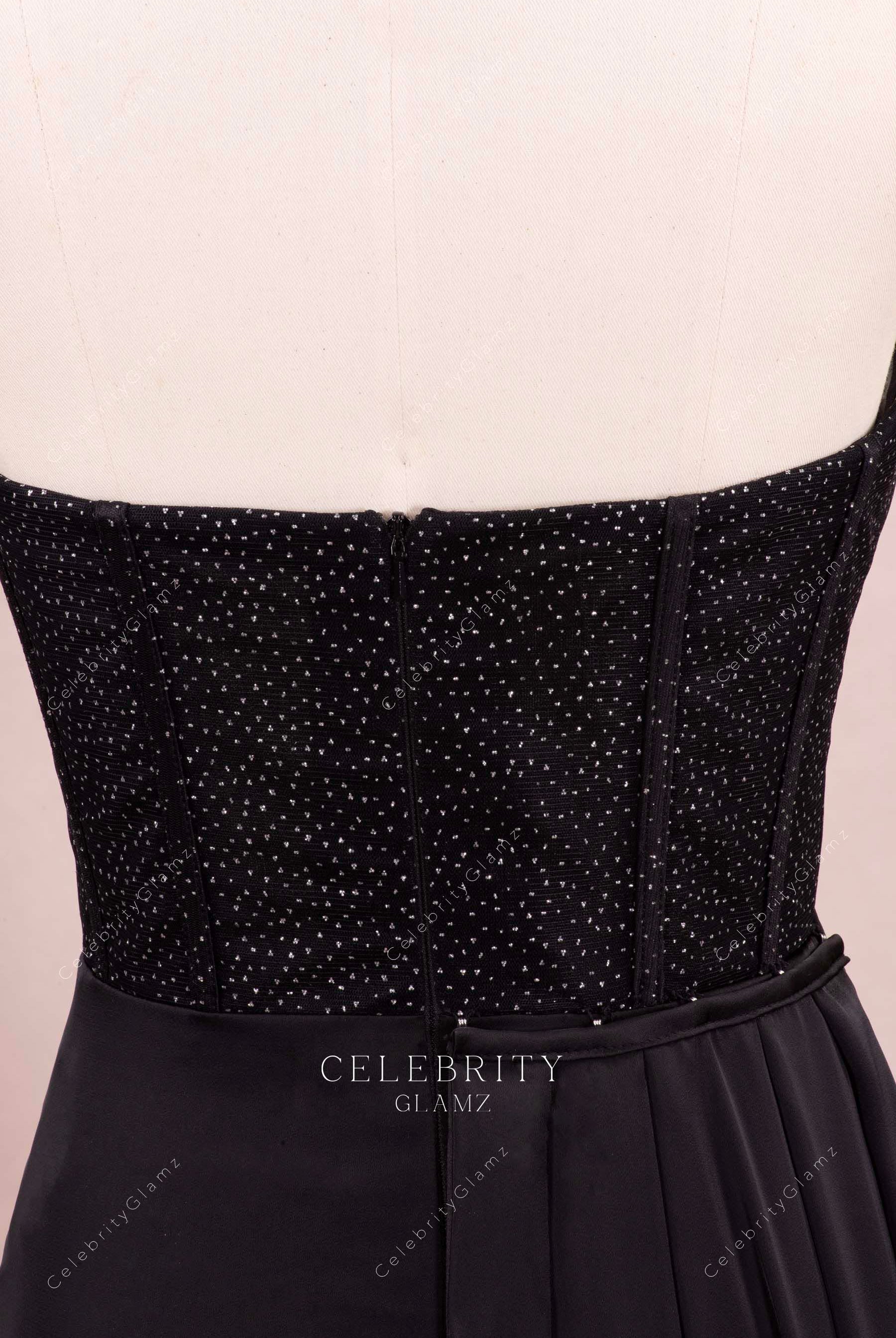 glitter black corset prom dress