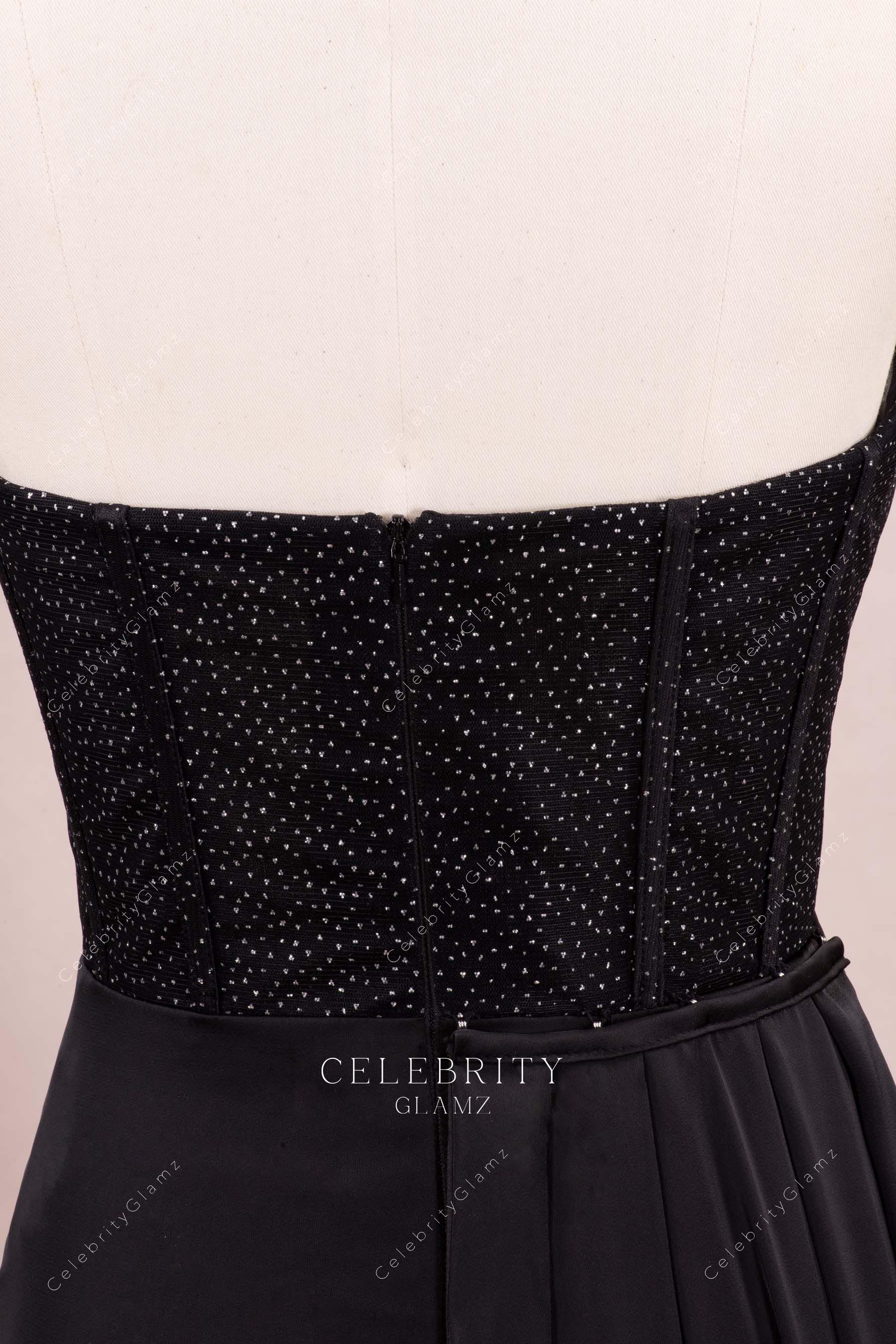 glitter black corset prom dress