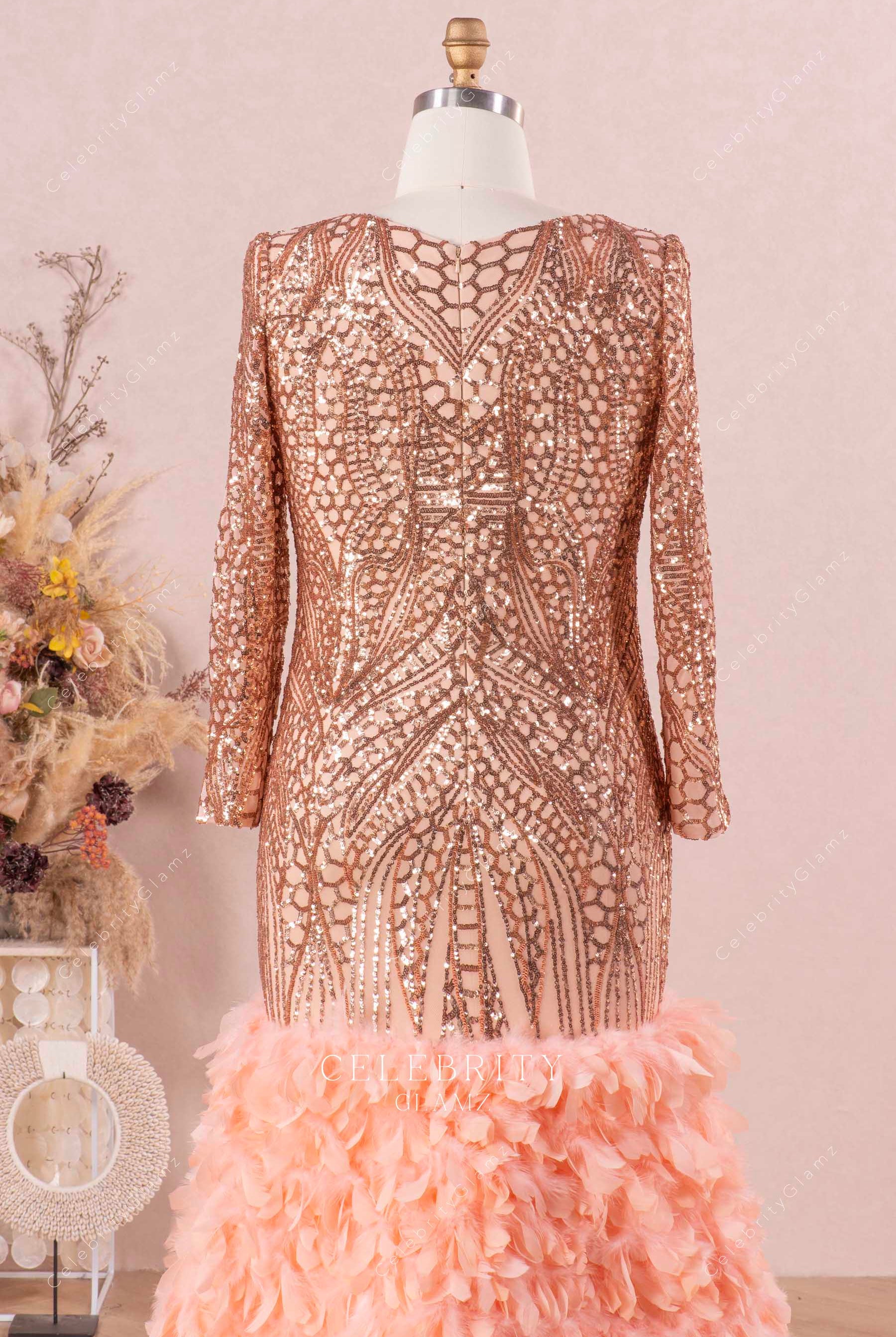 glitter long sleeve formal dress