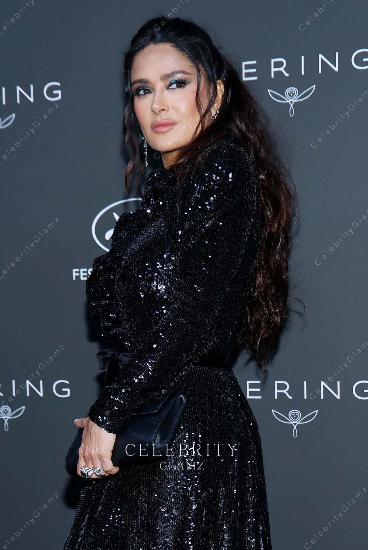 glitter long sleeves 2023 Cannes film festival Salma Hayek dress