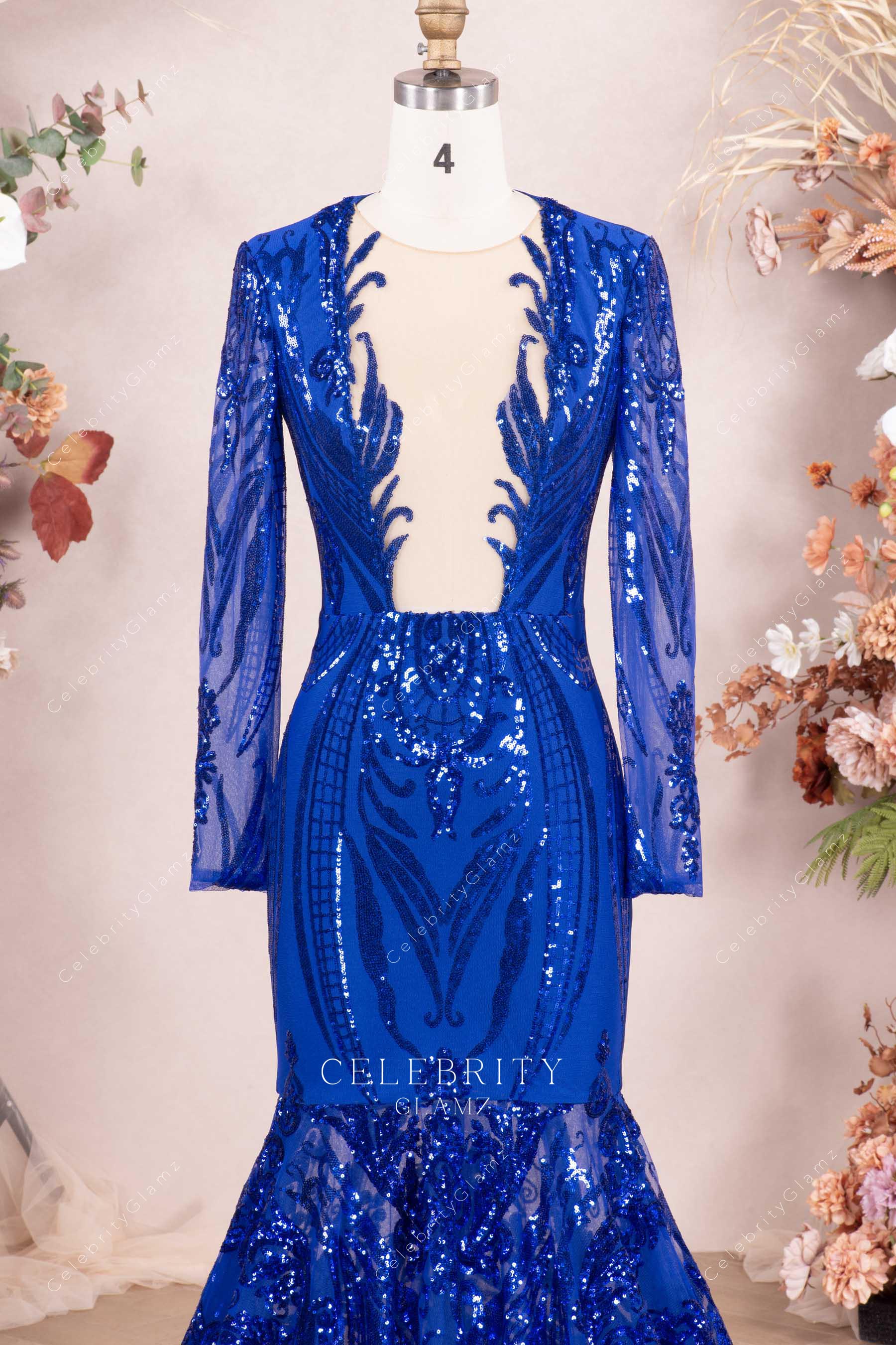 glitter royal blue trumpet prom dress