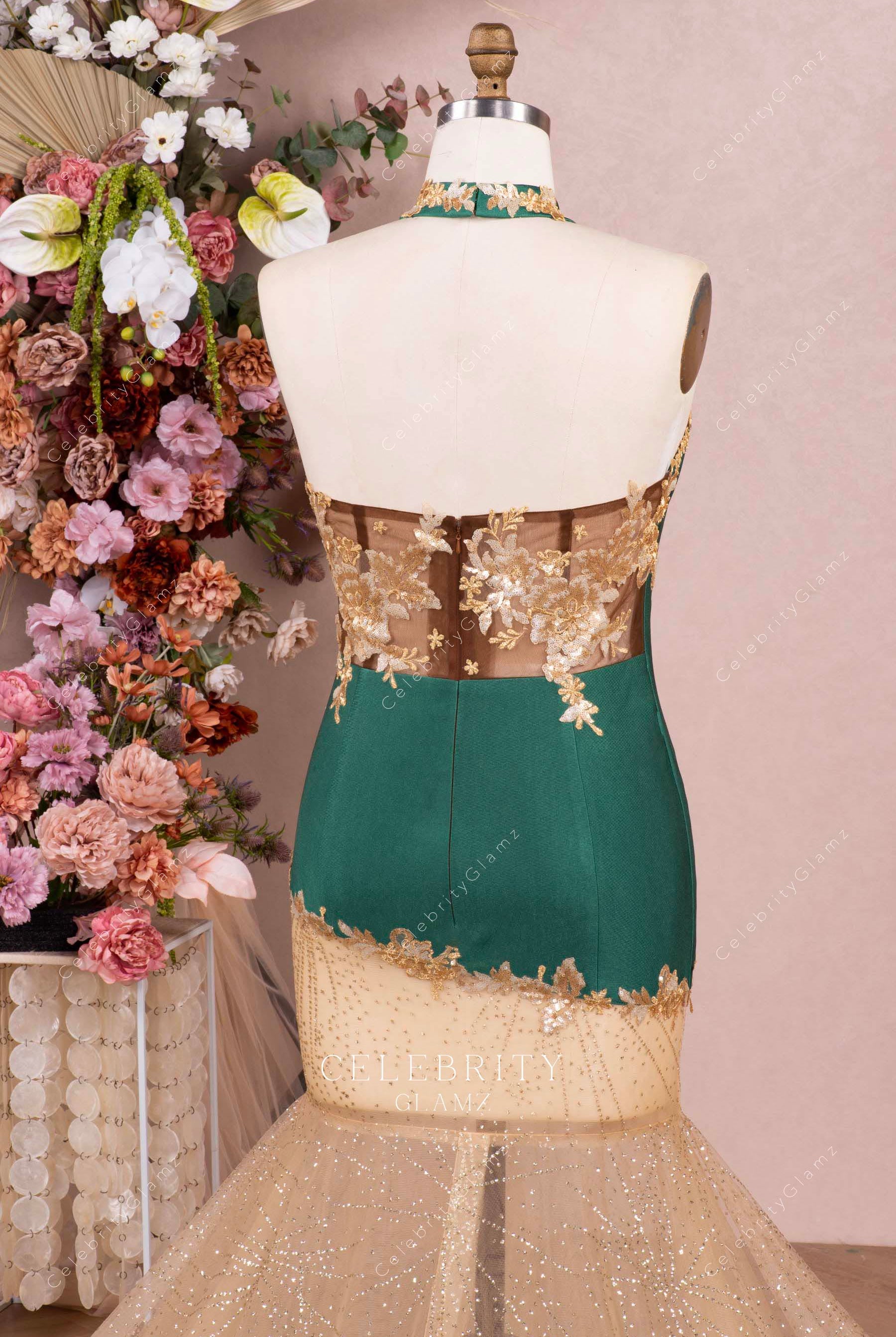 glitter tulle trumpet prom dress